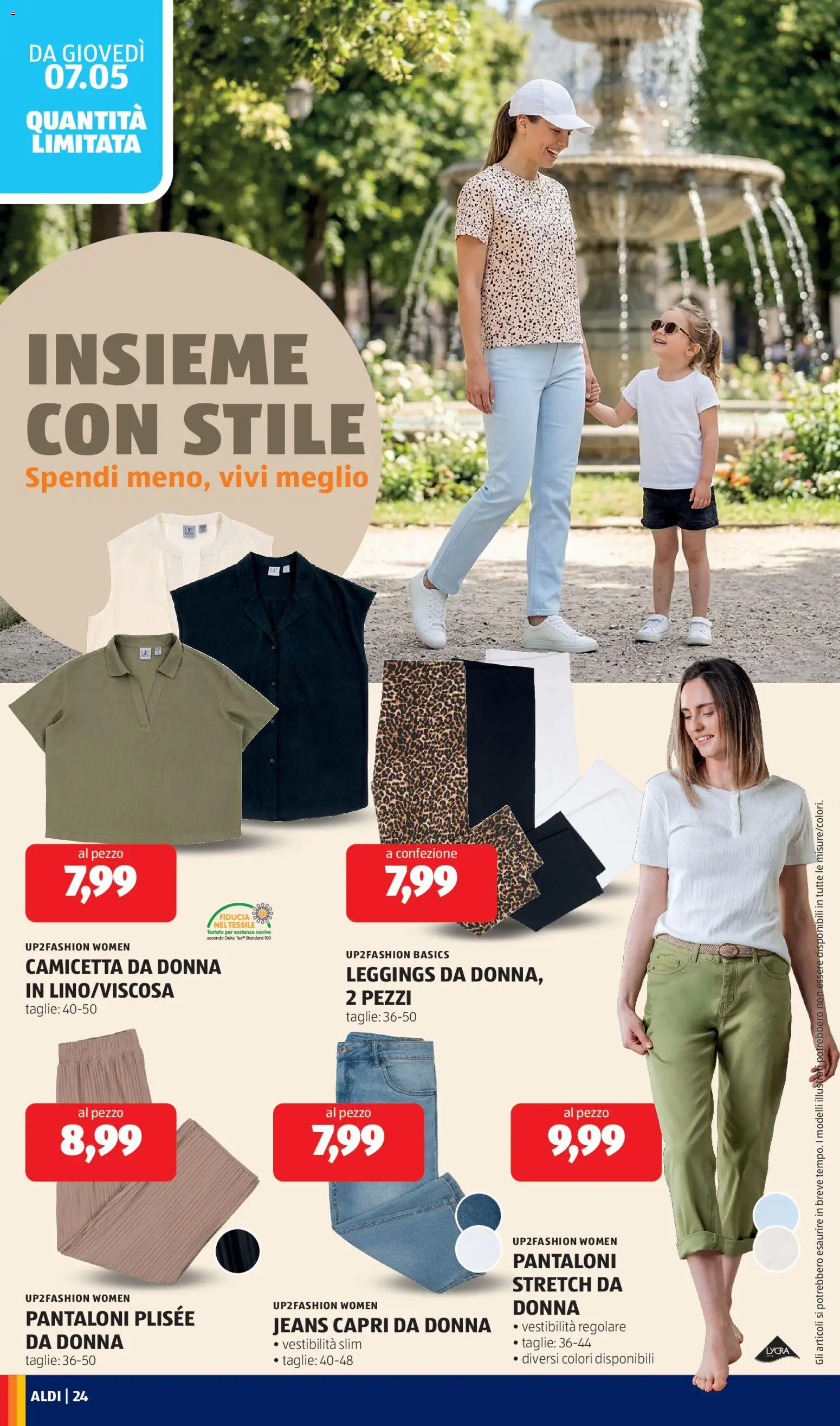 Volantino Aldi del 04.05.2026 | Pagina: 24 | Prodotti: Camicetta, Pantaloni, Leggings, Jeans