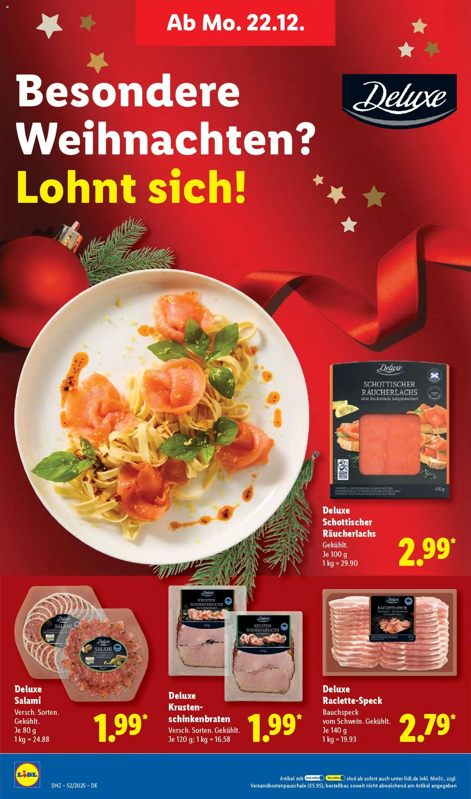 Lidl Prospekt Düsseldorf – gültig ab 22.12.2025 | Seite: 36 | Produkte: Räucherlachs, Salami, Raclette