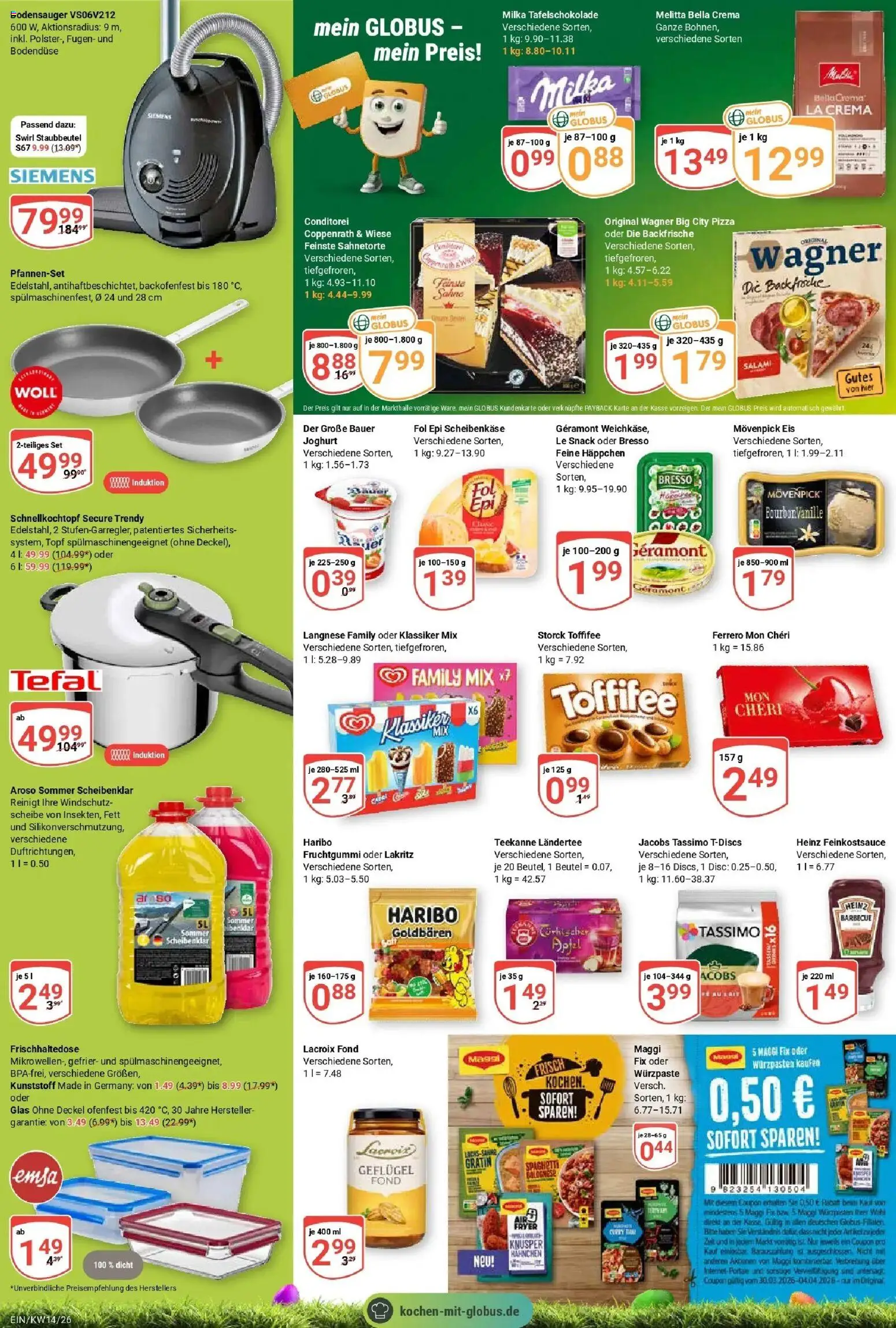 Globus prospekt Homburg-Einöd	 – gültig ab 30.03.2026 | Seite: 8 | Produkte: Haribo, Milka, Maggi fix, Eis