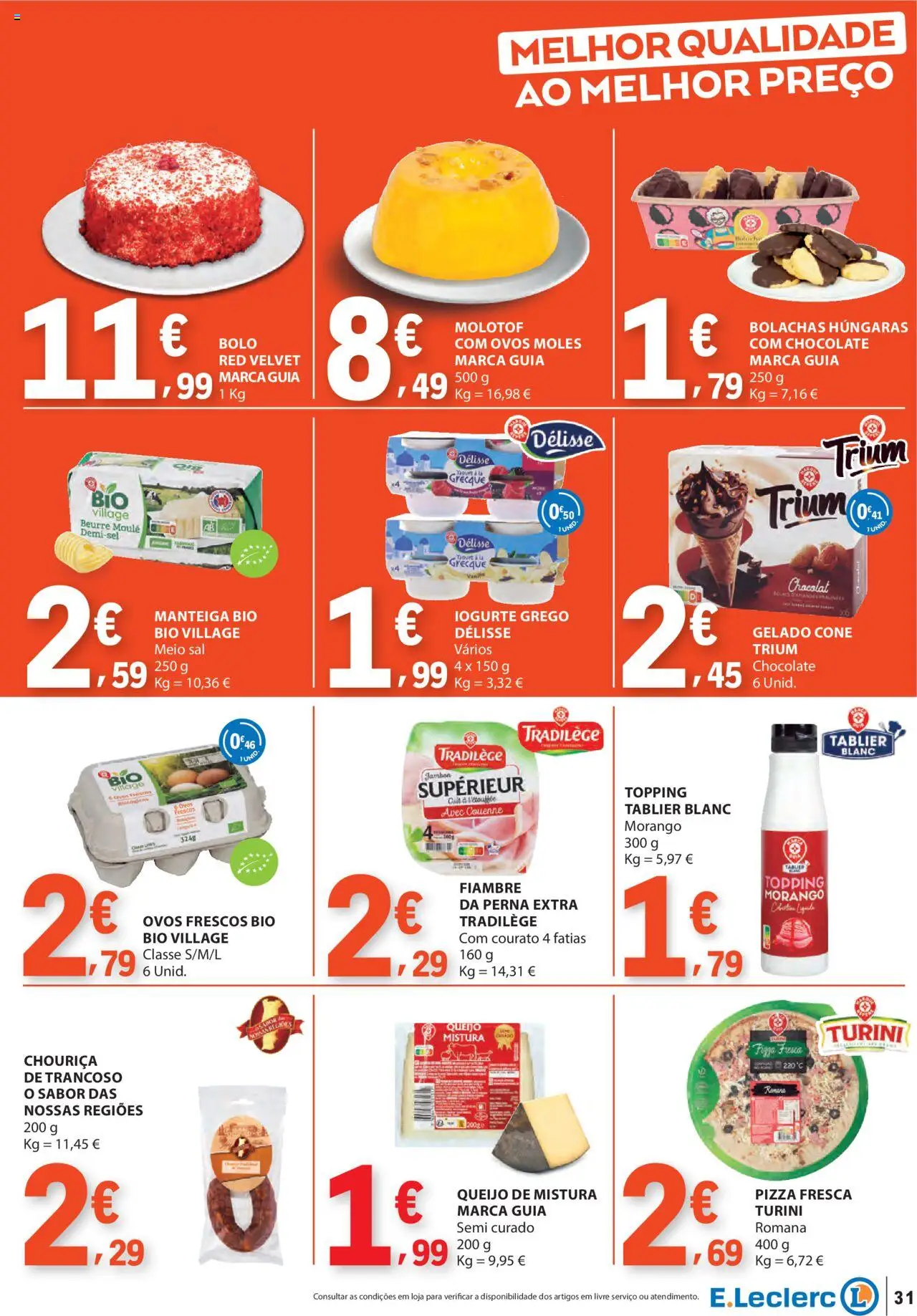 E.Leclerc folheto │ válido de 21.08.2025 | Página: 31 | Produtos: Gelado, Queijo, Ovos, Pizza
