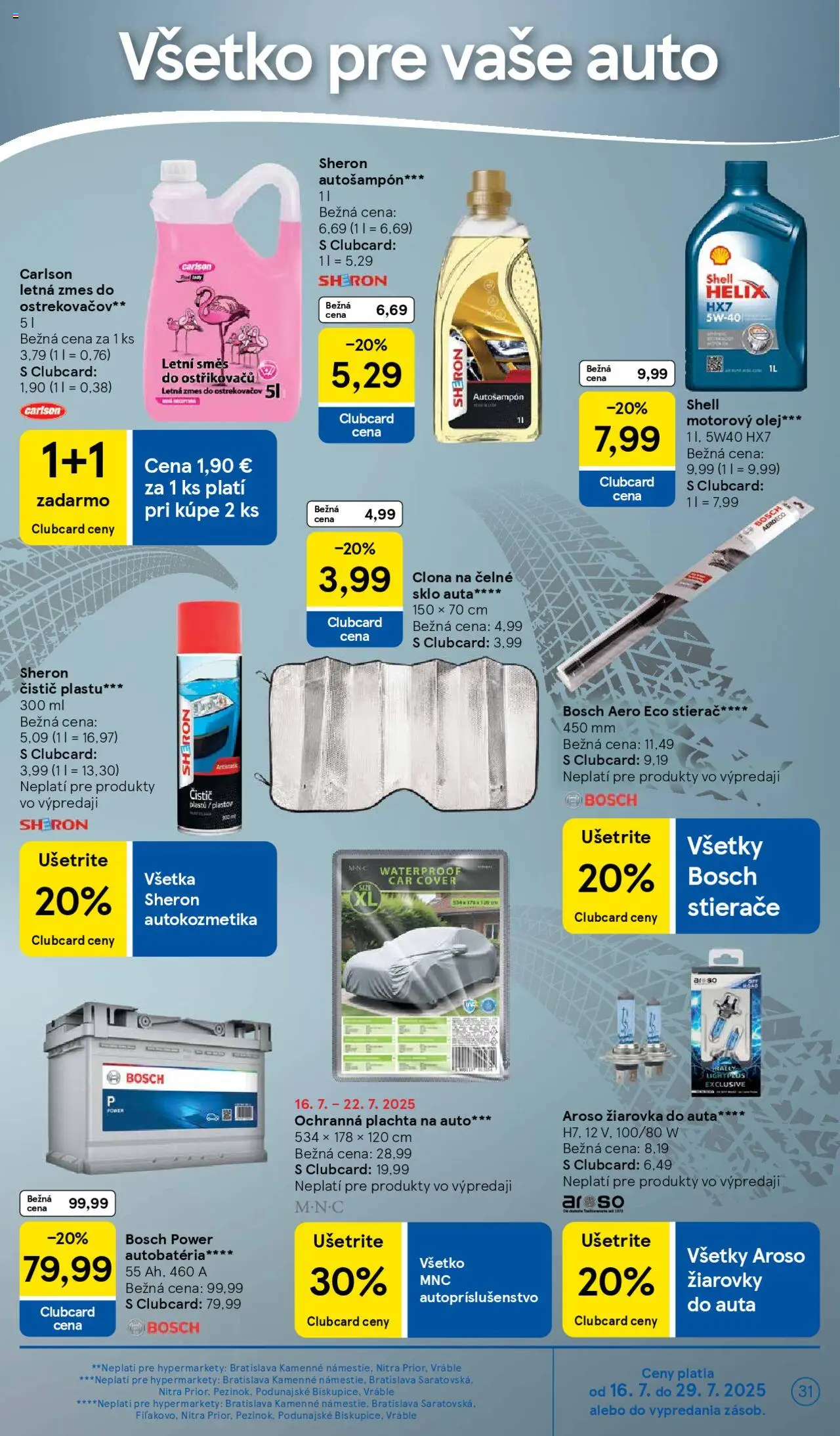 Tesco Hypermarket - leták │ platný od 16.07.2025 | Strana: 31 | Produkty: Plachta, Žiarovka, Žiarovky, Autobatéria