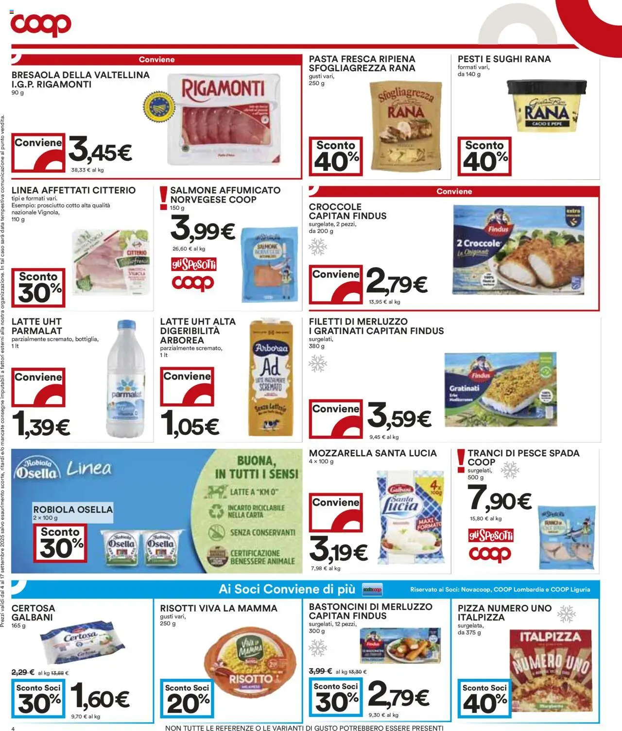 Volantino COOP del 04.09.2025 | Pagina: 4 | Prodotti: Salmone affumicato, Salmone, Pesce, Mozzarella