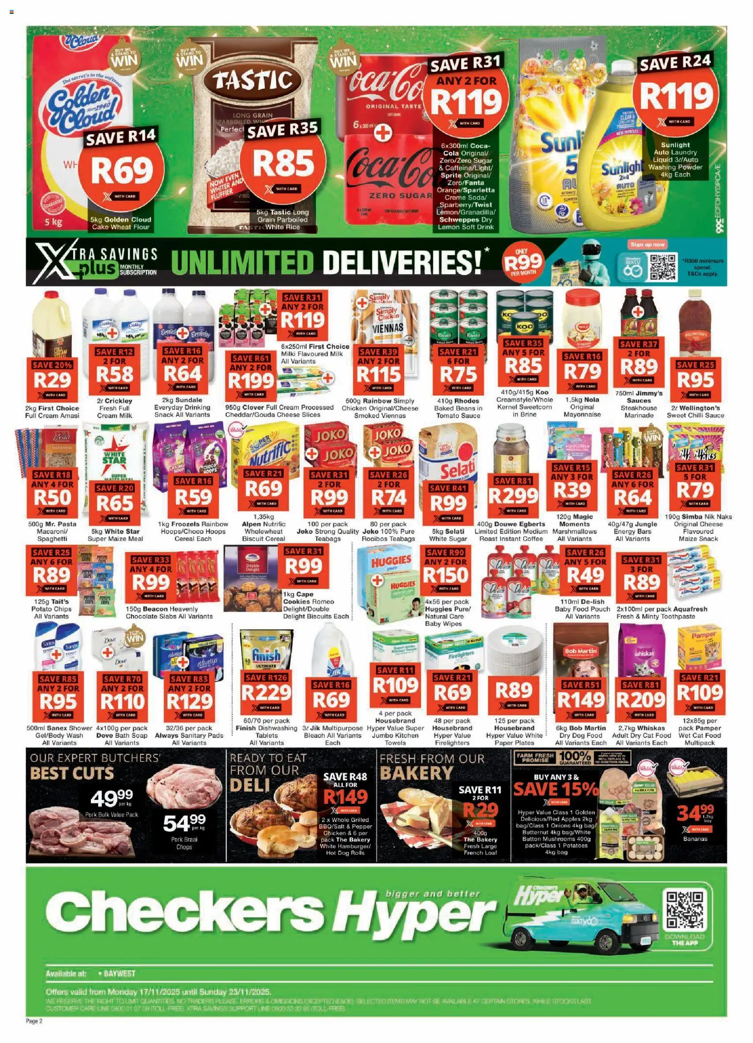 New Checkers catalogue – valid from 17.11.2025 | Page: 2 | Products: Biscuits, Chicken, Pasta, Toothpaste