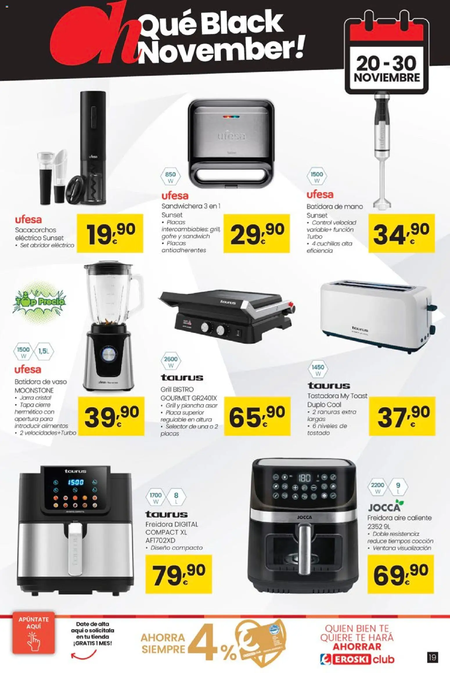 Eroski - Black Friday │ válido desde el 20.11.2025 | Página: 19 | Productos: Té, Sandwichera, Freidora, Κούβα