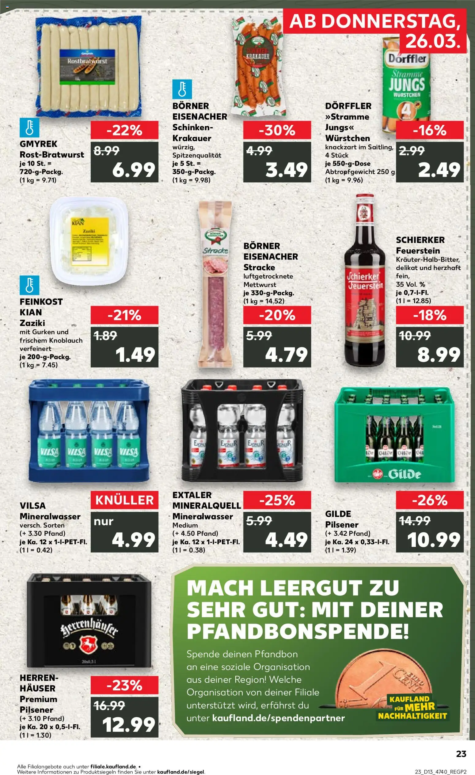 Kaufland Prospekt Hannover	 – gültig ab 26.03.2026 | Seite: 23 | Produkte: Mineralwasser, Knoblauch, Schinken, Gurken