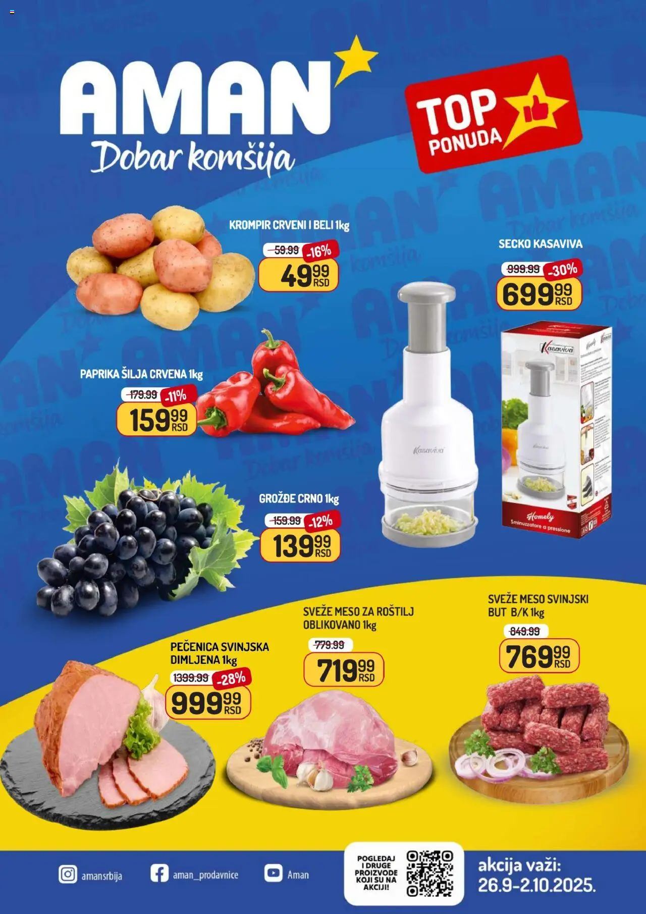 Aman katalog - važi od 26.09.2025 | Strana: 1 | Proizvode: Paprika, Svinjski but, Pečenica, Roštilj
