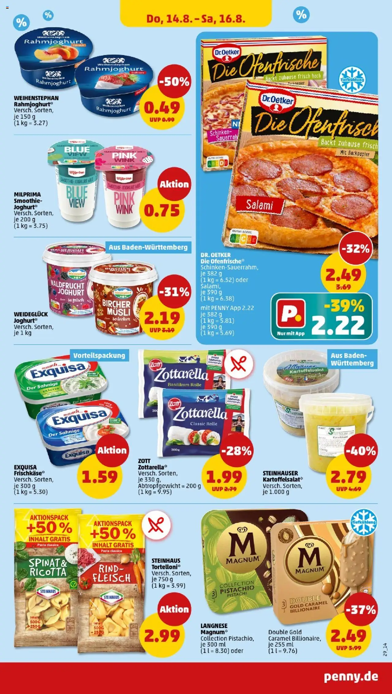 Penny - Baden-Württemberg - gültig ab dem 11.08.2025 | Seite: 29 | Produkte: Langnese, Pasta, Salami, Frischkase