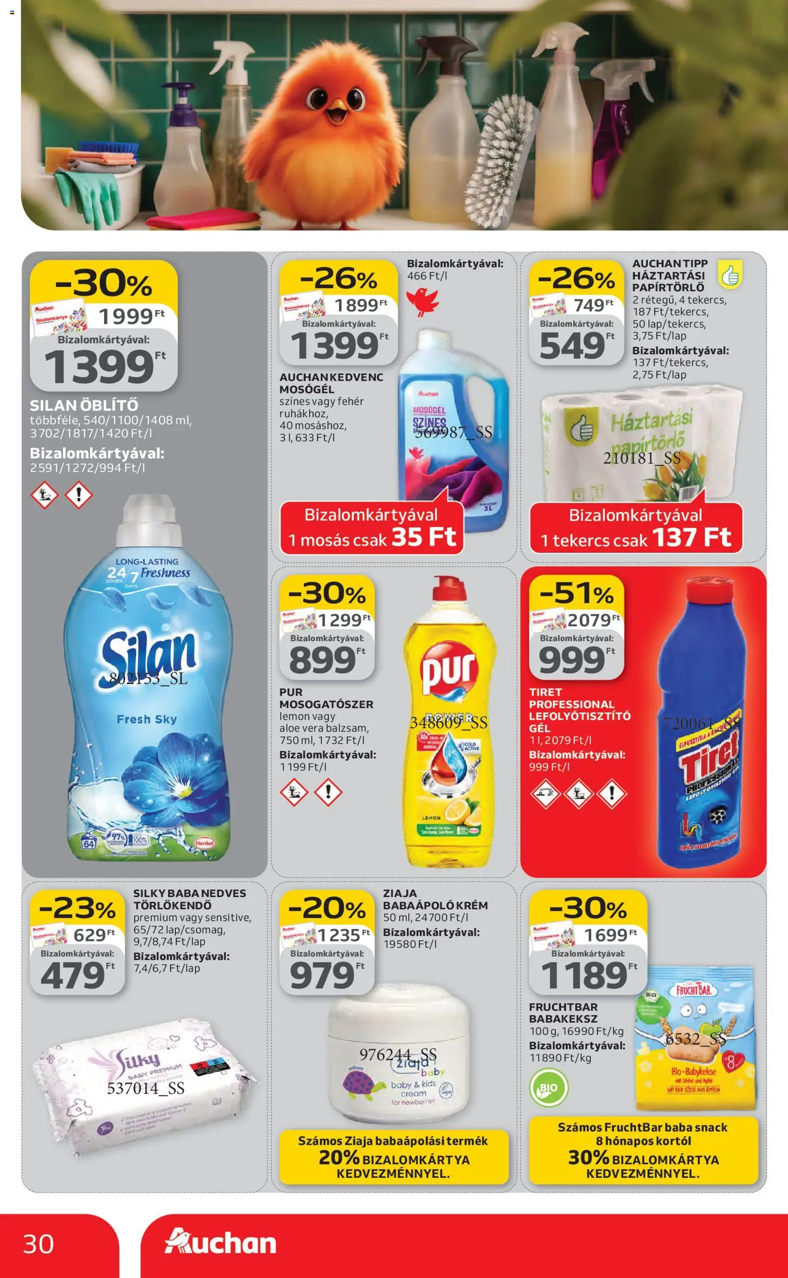Auchan akciós ujság - amely érvényes a következő dátumtól: 26.02.2026 | Oldal: 30 | Termékek: Papírtörlő, Öblítő, Aloe vera, Mosogatószer