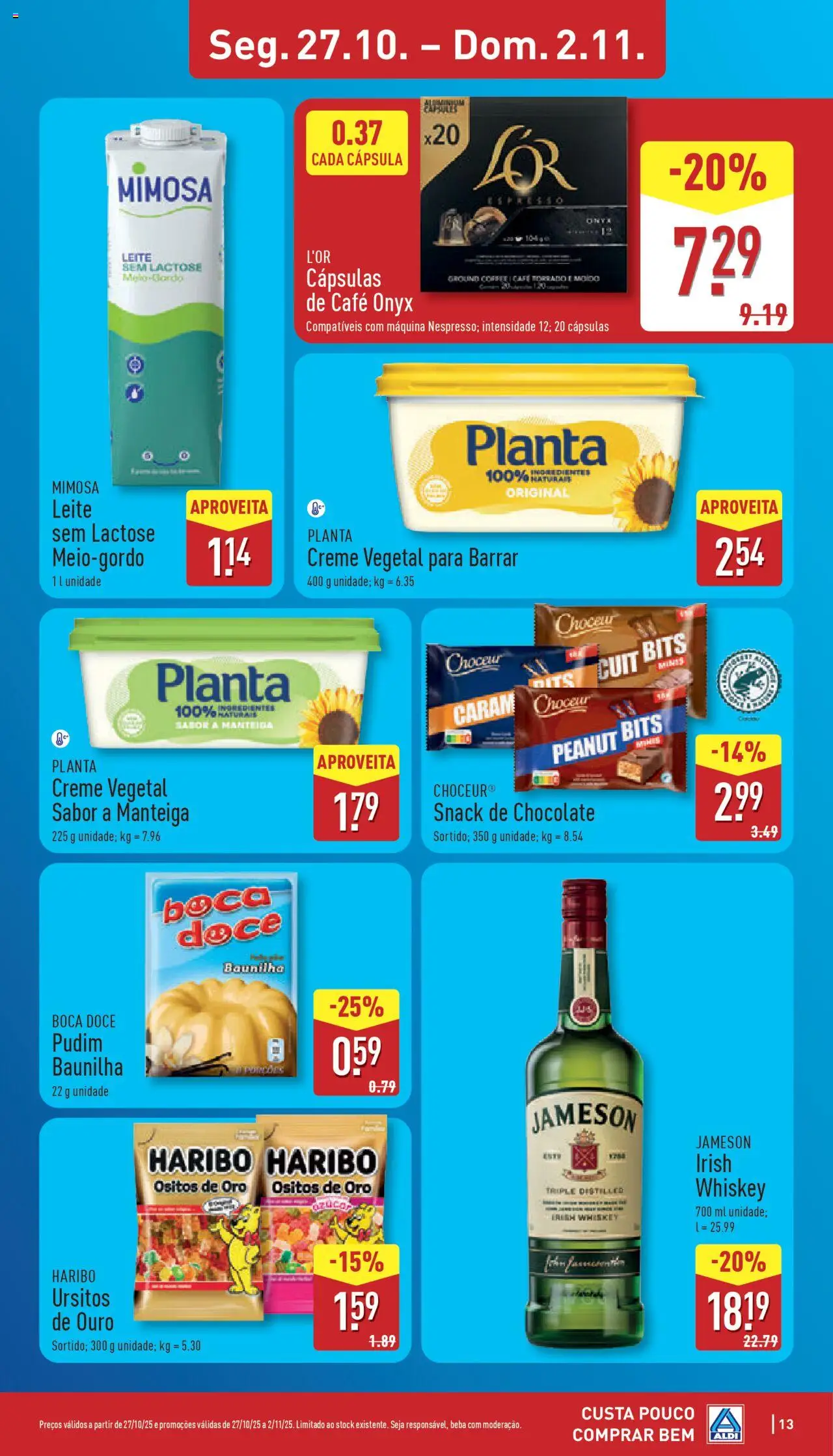Aldi folheto │ válido de 27.10.2025 | Página: 13 | Produtos: Pudim, Leite, Manteiga, Creme