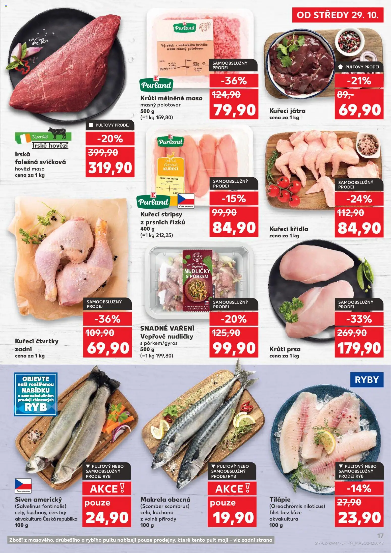 Kaufland leták - Plzeň od 29.10.2025 | Strana: 17 | Produkty: Hovězí maso, Tilapie, Kuřecí Játra, Filet