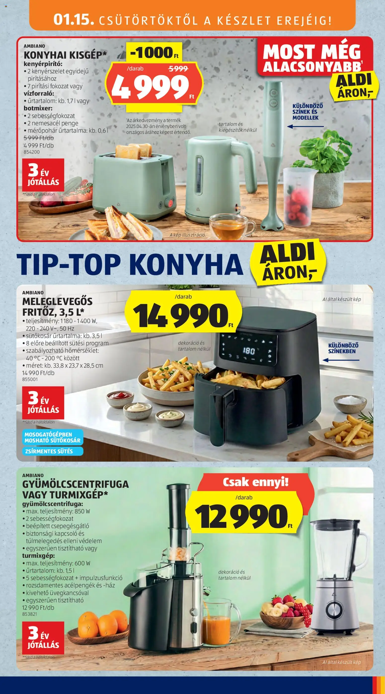 Aldi akciós ujság - amely érvényes a következő dátumtól: 15.01.2026 | Oldal: 3 | Termékek: Botmixer, Vízforraló, Gyümölcscentrifuga, Dekoráció