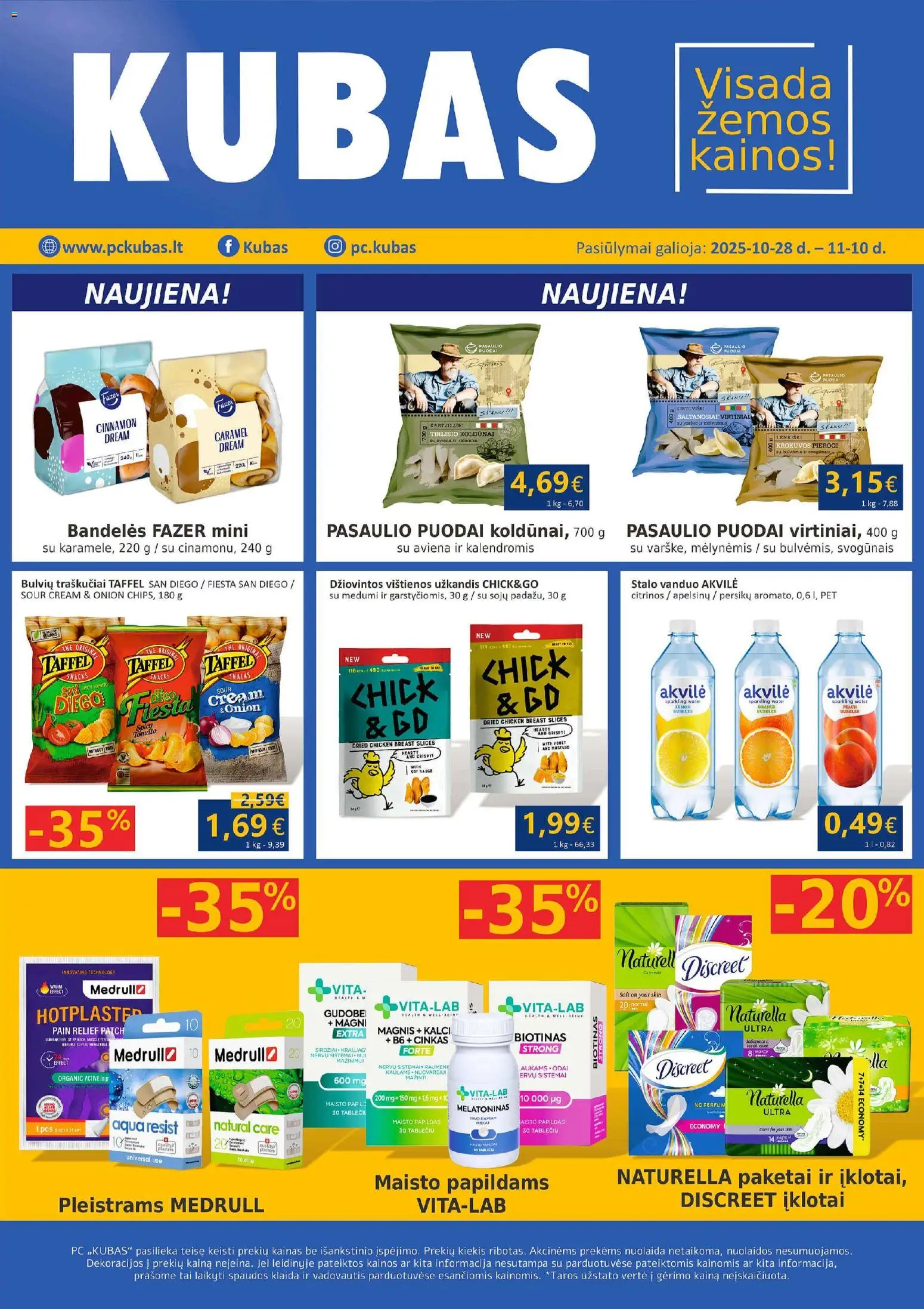 Kubas akcijos nuo 28.10.2025 | Puslapis: 1 | Prekių: Vištienos, Bandelės, Traškučiai