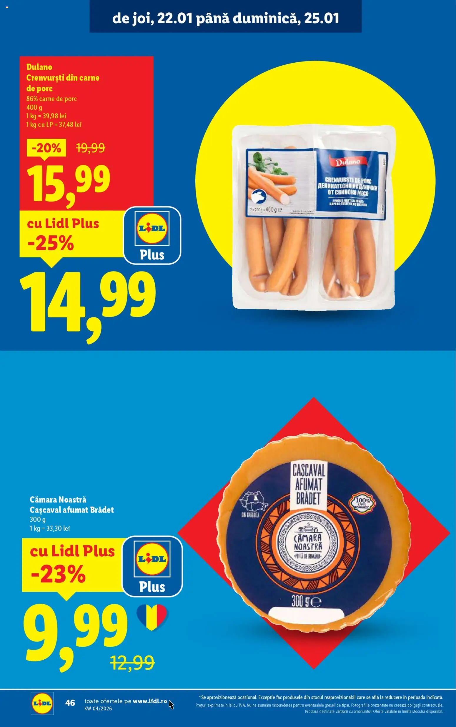 Noul catalog Lidl – valabil de la 19.01.2026 | Pagină: 46 | Produse: Cașcaval, Crenvurști, Carne De Porc