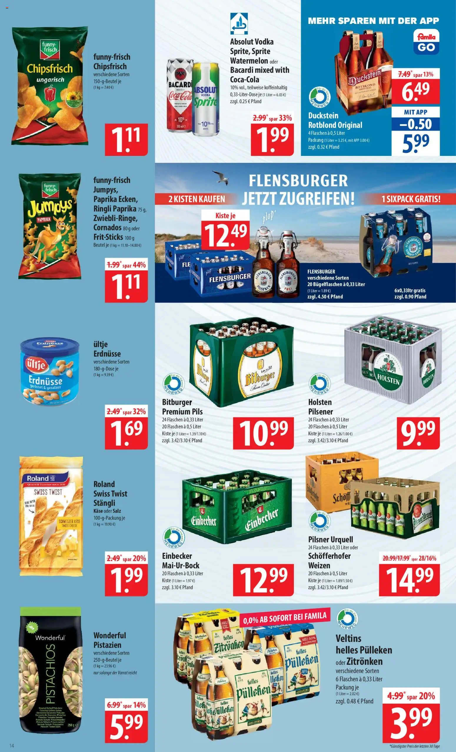 Famila Prospekt 	 – gültig ab 30.03.2026 | Seite: 14 | Produkte: Helles pulleken, Erdnüsse, Coca cola, Pistazien