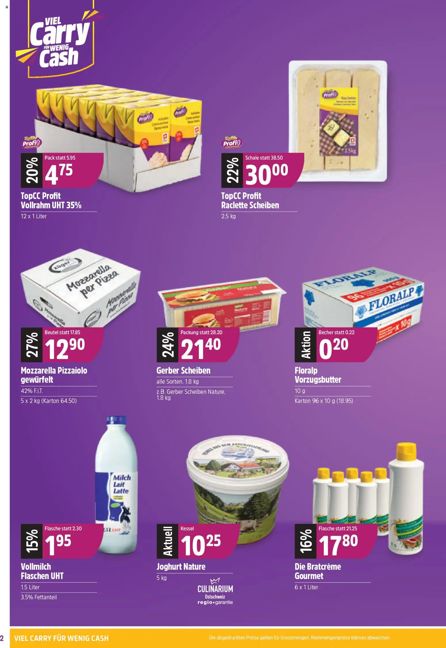 TopCC Aktionen Cash & Carry – gültig ab 19.01.2026 | Seite: 2 | Produkte: Milch, Joghurt, Pizza, Raclette