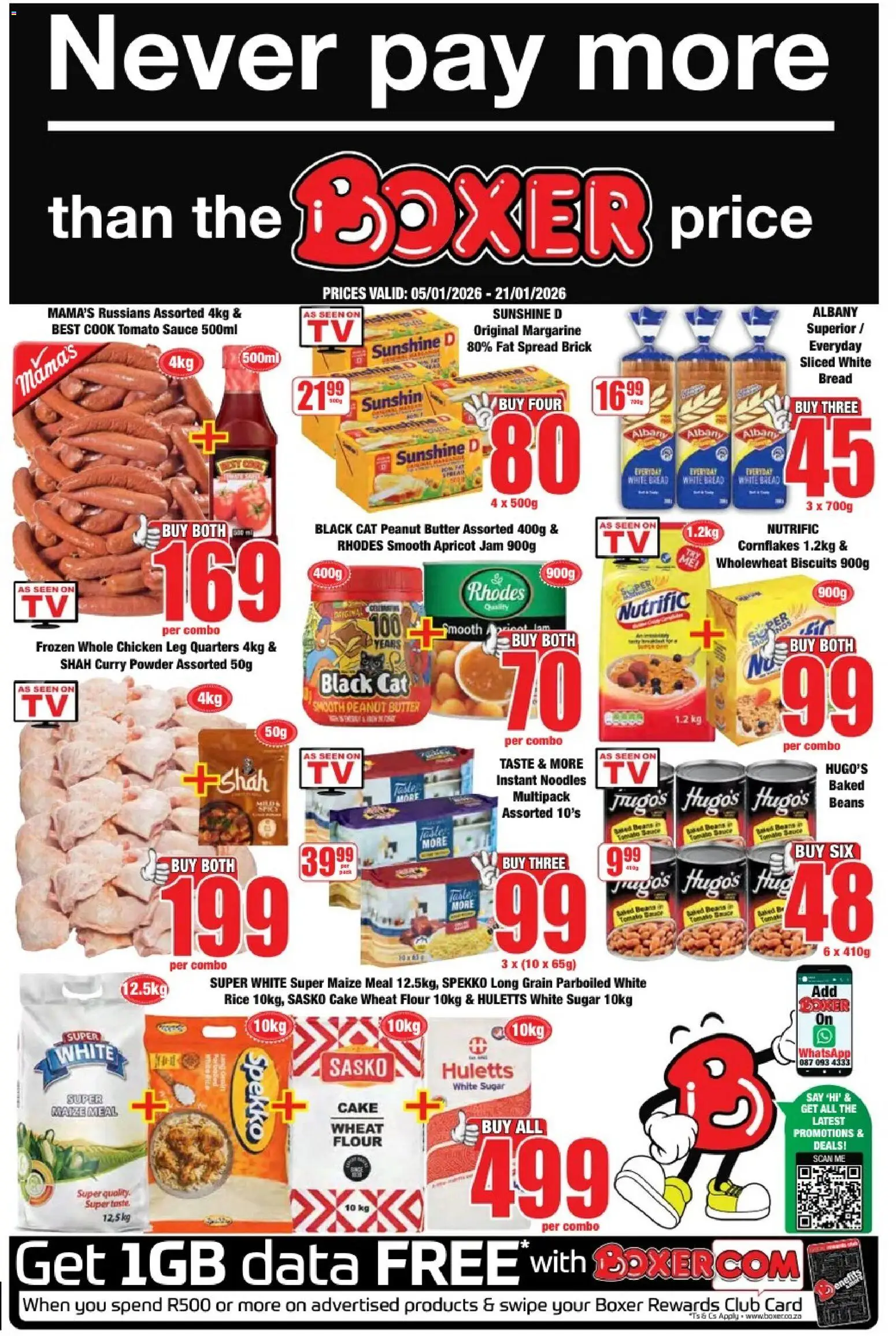 New Boxer catalogue – valid from 05.01.2026 | Page: 1 | Products: Maize meal, Margarine, Noodles, Sugar