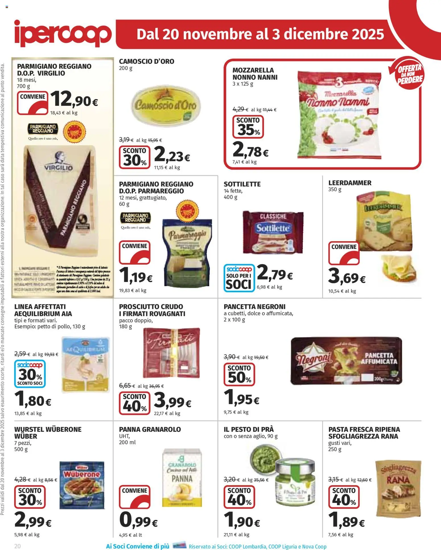 Volantino Ipercoop del 20.11.2025 | Pagina: 20 | Prodotti: Prosciutto Crudo, Panna, Wurstel, Data
