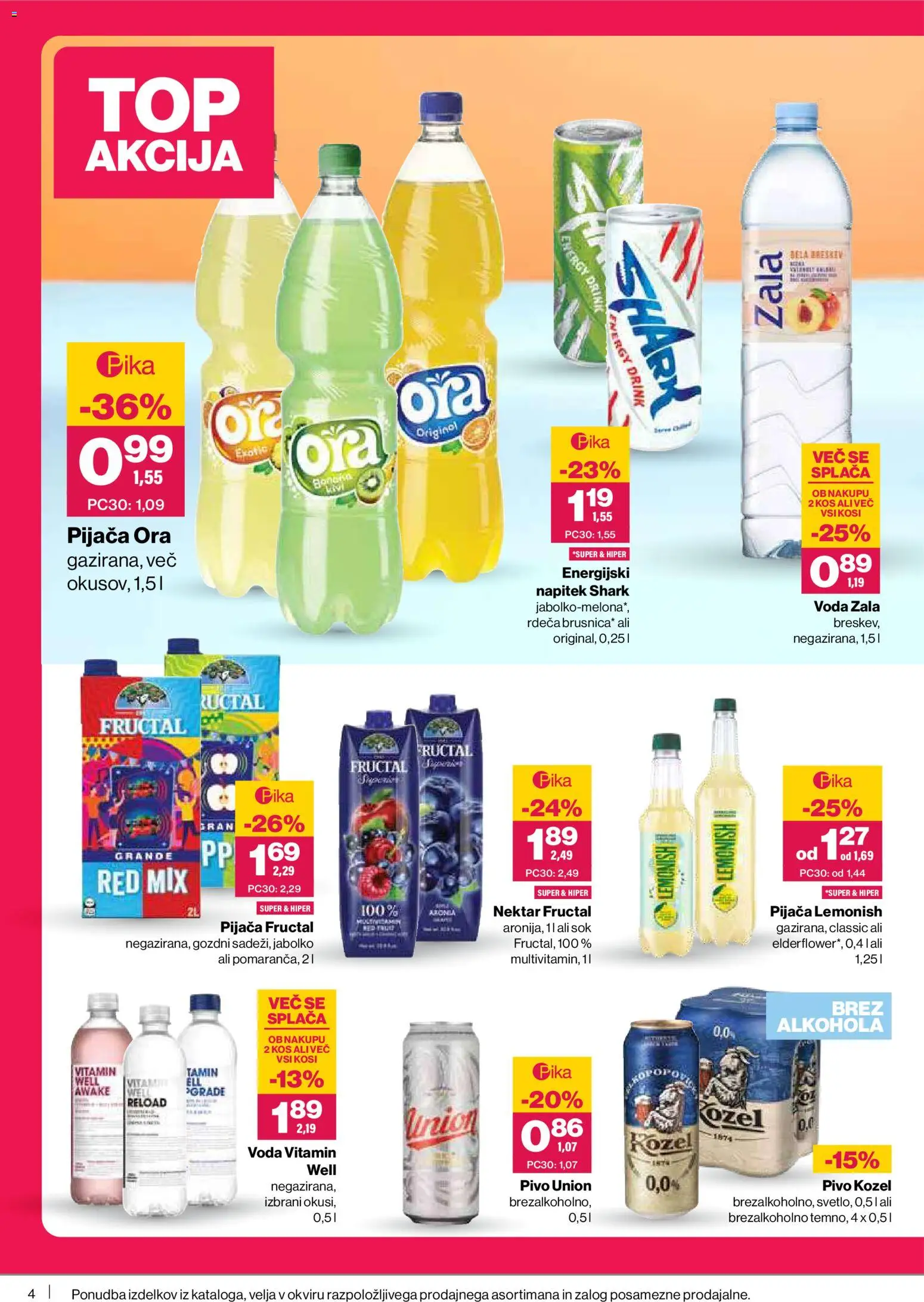 Novi Mercator katalog ponudbe – veljaven od 09.04.2026 | Stran: 4 | Izdelki: Kos, Energijski napitek, Sok, Pivo