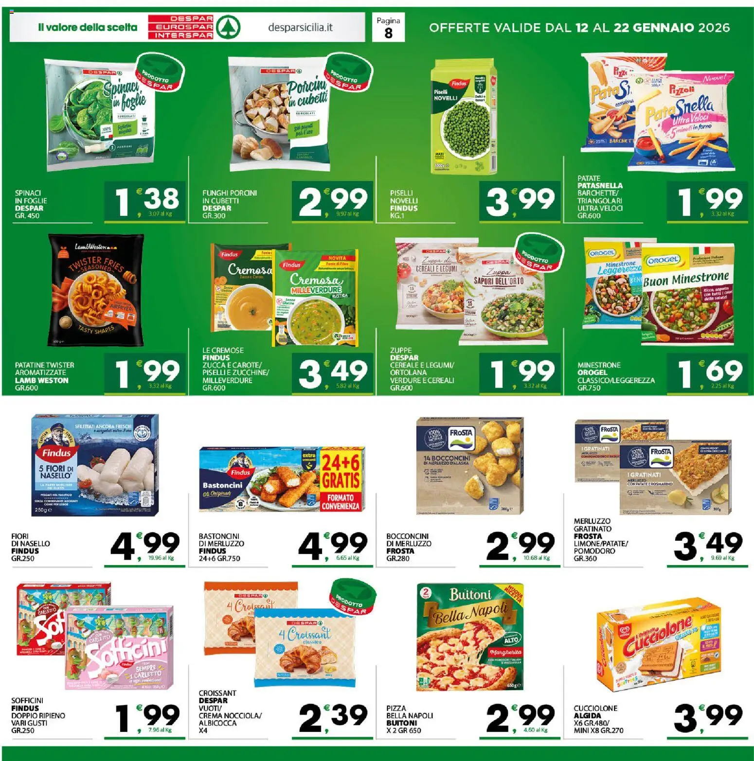 Volantino Despar del 12.01.2026 | Pagina: 8 | Prodotti: Pomodoro, Zucca, Croissant, Nasello