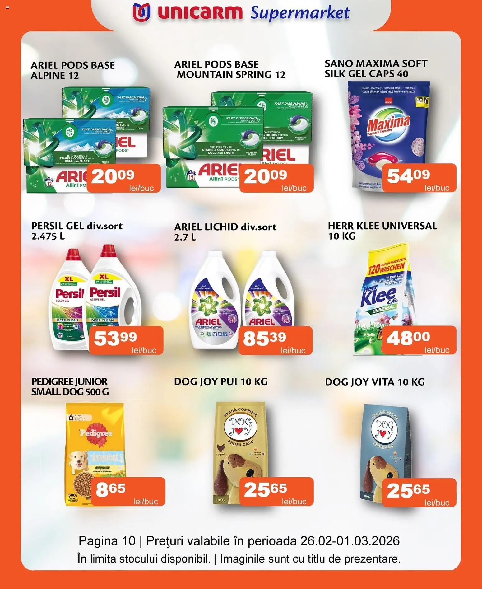 Noul catalog Unicarm – valabil de la 26.02.2026 | Pagină: 12 | Produse: Pomelo, Hacıyatmaz Kedi Oyuncağı, Apă