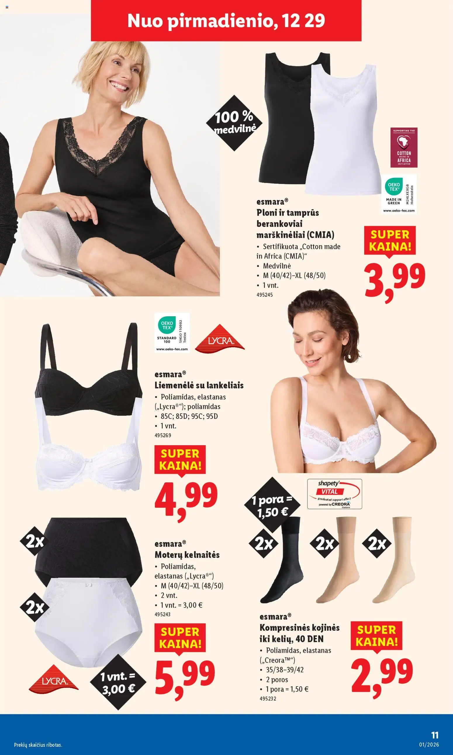 LIDL akcijos nuo 29.12.2025 | Puslapis: 11 | Prekių: Marškinėliai, Kelnaitės, Liemenėlė, Kojinės