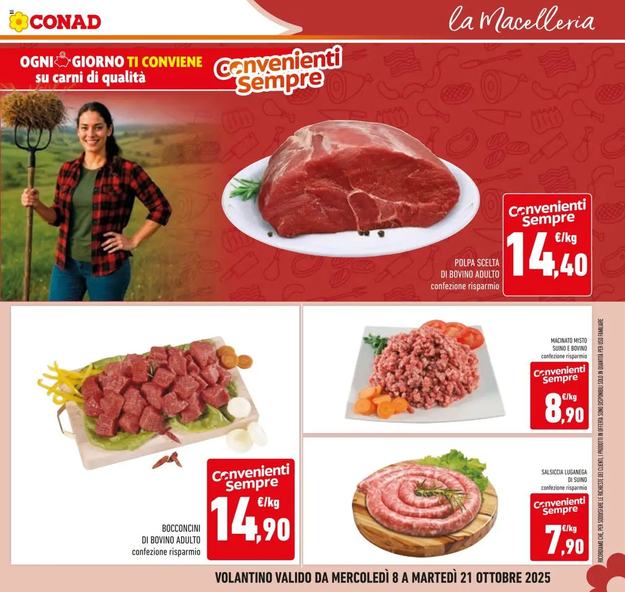 Volantino Conad del 08.10.2025 | Pagina: 17 | Prodotti: Bovino, Suino, Salsiccia, Macinato