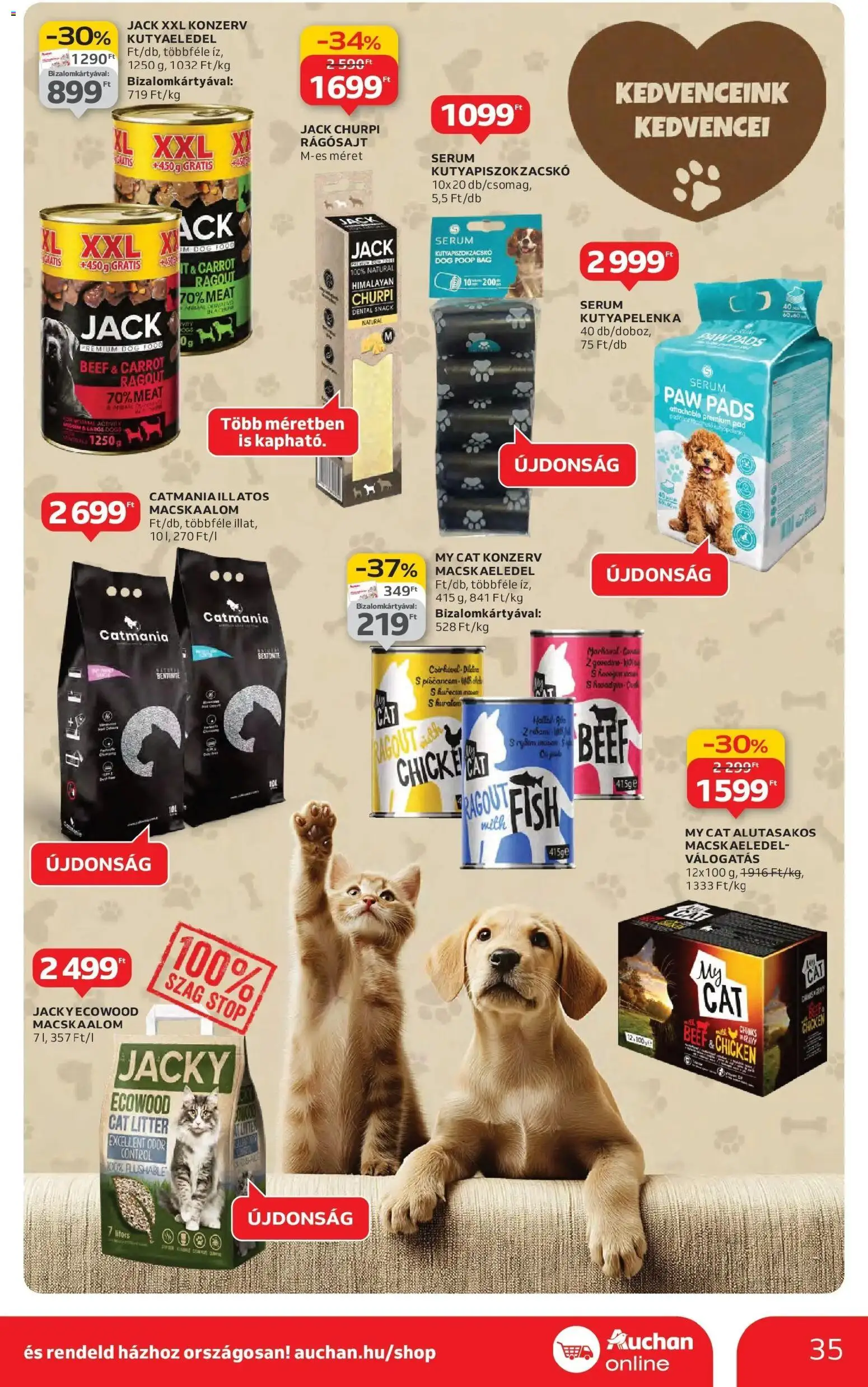 Auchan akciós ujság - amely érvényes a következő dátumtól: 29.01.2026 | Oldal: 35 | Termékek: Macskaalom, Macskaeledel, Kutyaeledel