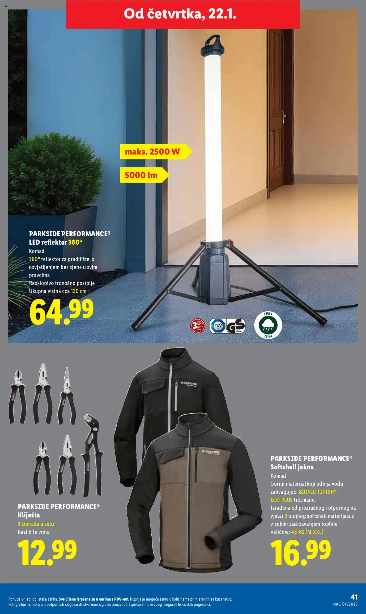 Lidl katalog | vrijedi od 19.01.2026 | Stranica: 41 | Proizvodi: Jakna, Reflektor, Kliješta, Parkside