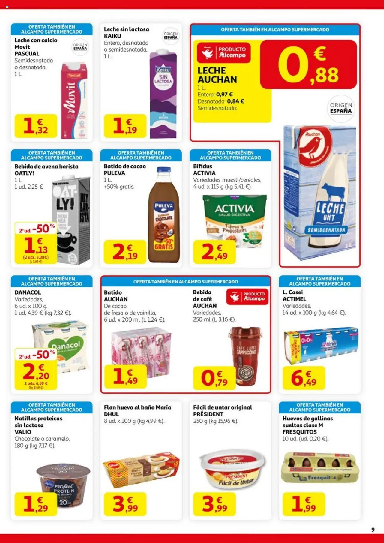 Alcampo - HP Nacional Unificado │ válido desde el 11.09.2025 | Página: 9 | Productos: Leche sin lactosa, Chocolate, Bebida de avena, Φρυγανιές σικάλεως