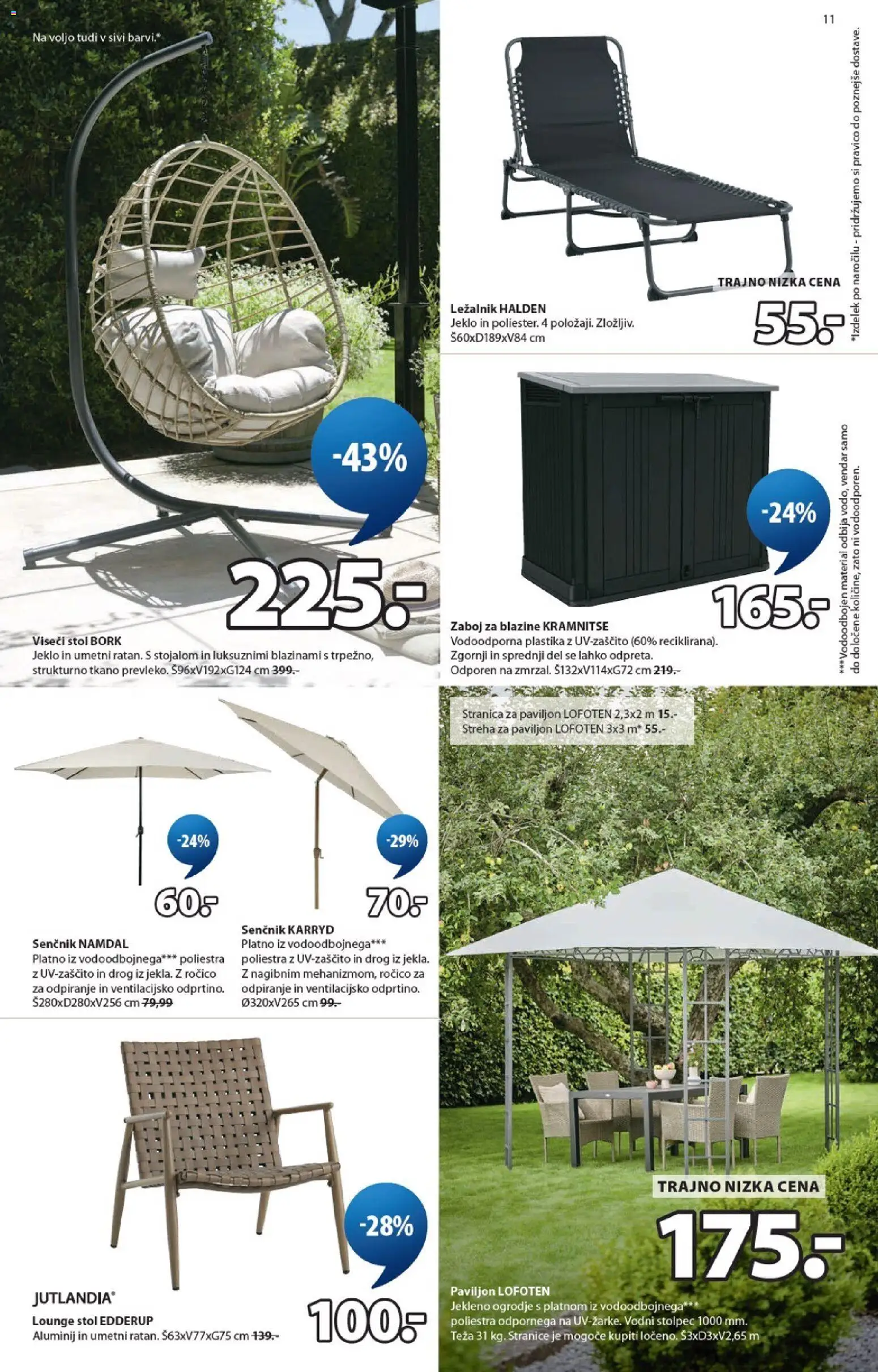 Novi JYSK katalog ponudbe – veljaven od 18.03.2026 | Stran: 11 | Izdelki: Viseči stol, Senčnik, Stol, Zaboj