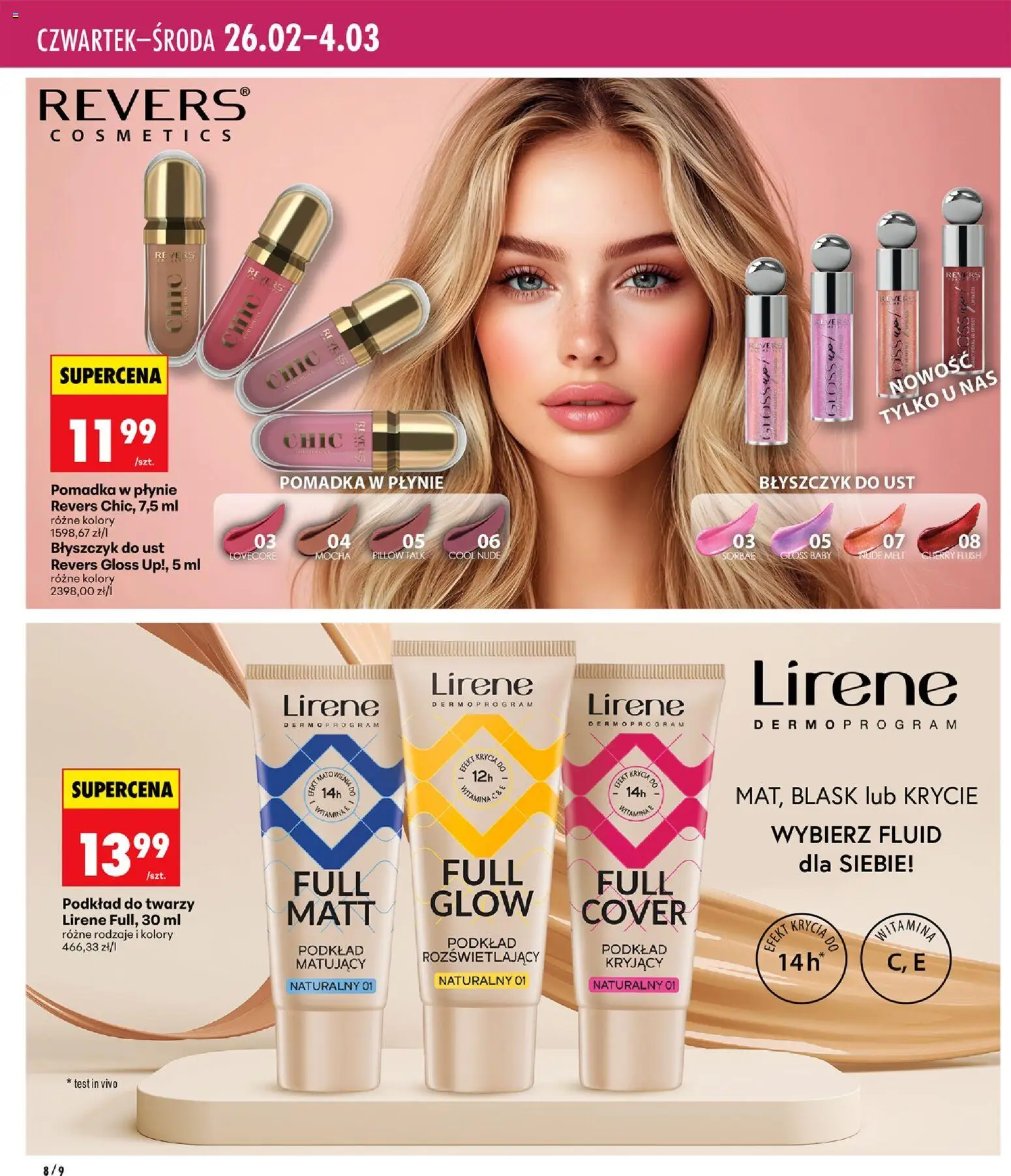 Biedronka gazetka - Twoje piękne strony od 26.02.2026 | Strona: 8 | Produkty: Pomadka, Błyszczyk, Podkład do twarzy