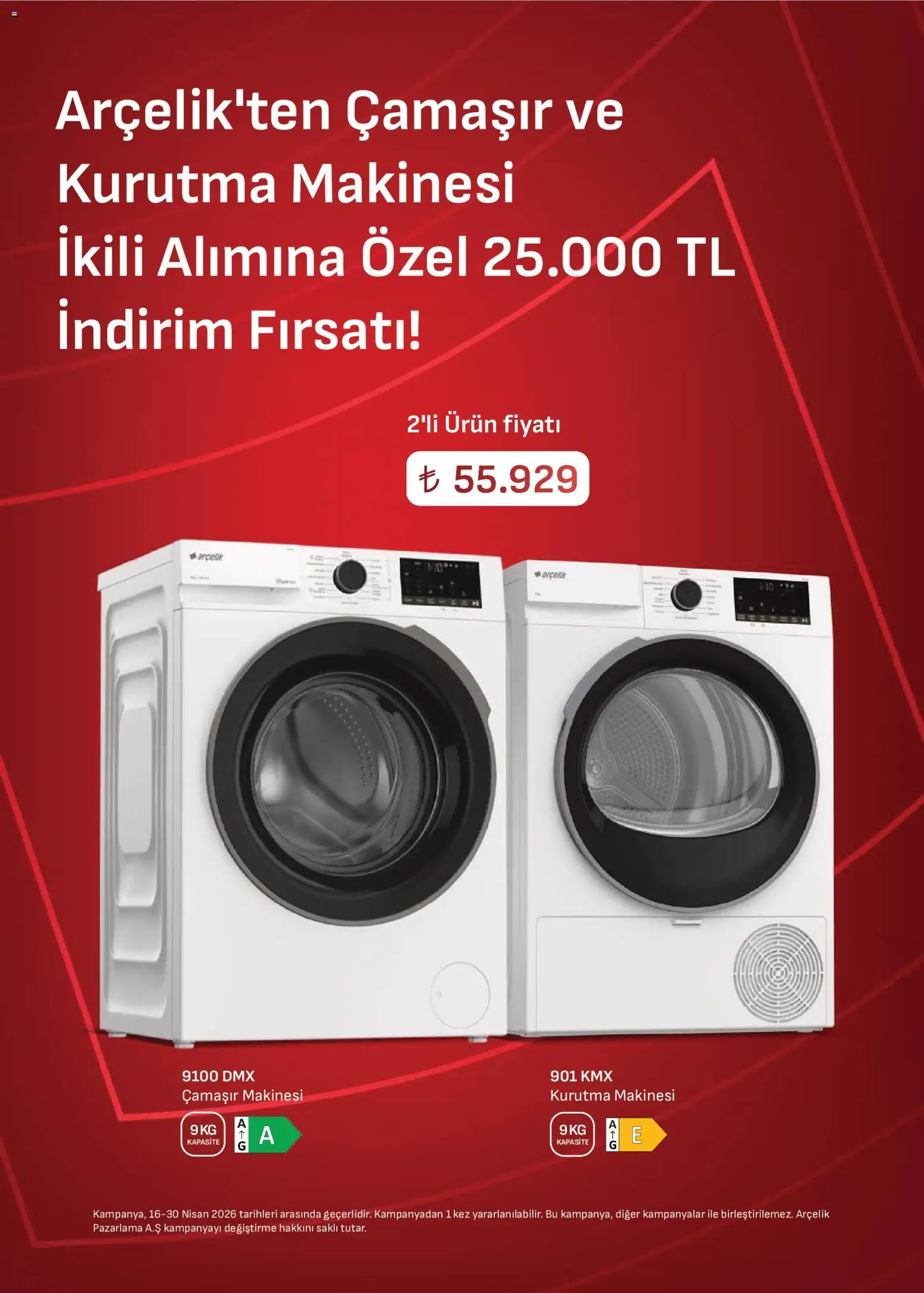 Arçelik Katalog - 16.04.2026 tarihinden itibaren geçerlidir | Sayfa: 24 | Ürünler: Kurutma makinesi, Çamaşır makinesi