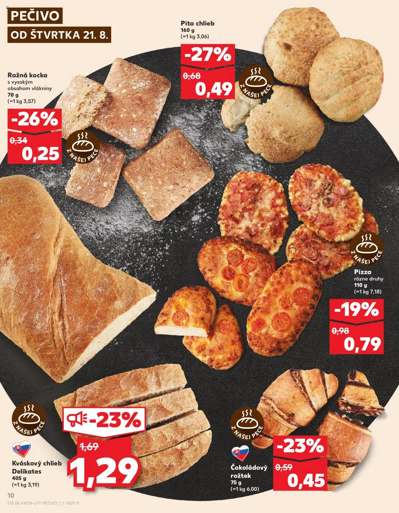 Nové Kaufland akcie – leták je platný od 21.08.2025 | Strana: 10 | Produkty: Chlieb, Pizza, Pec