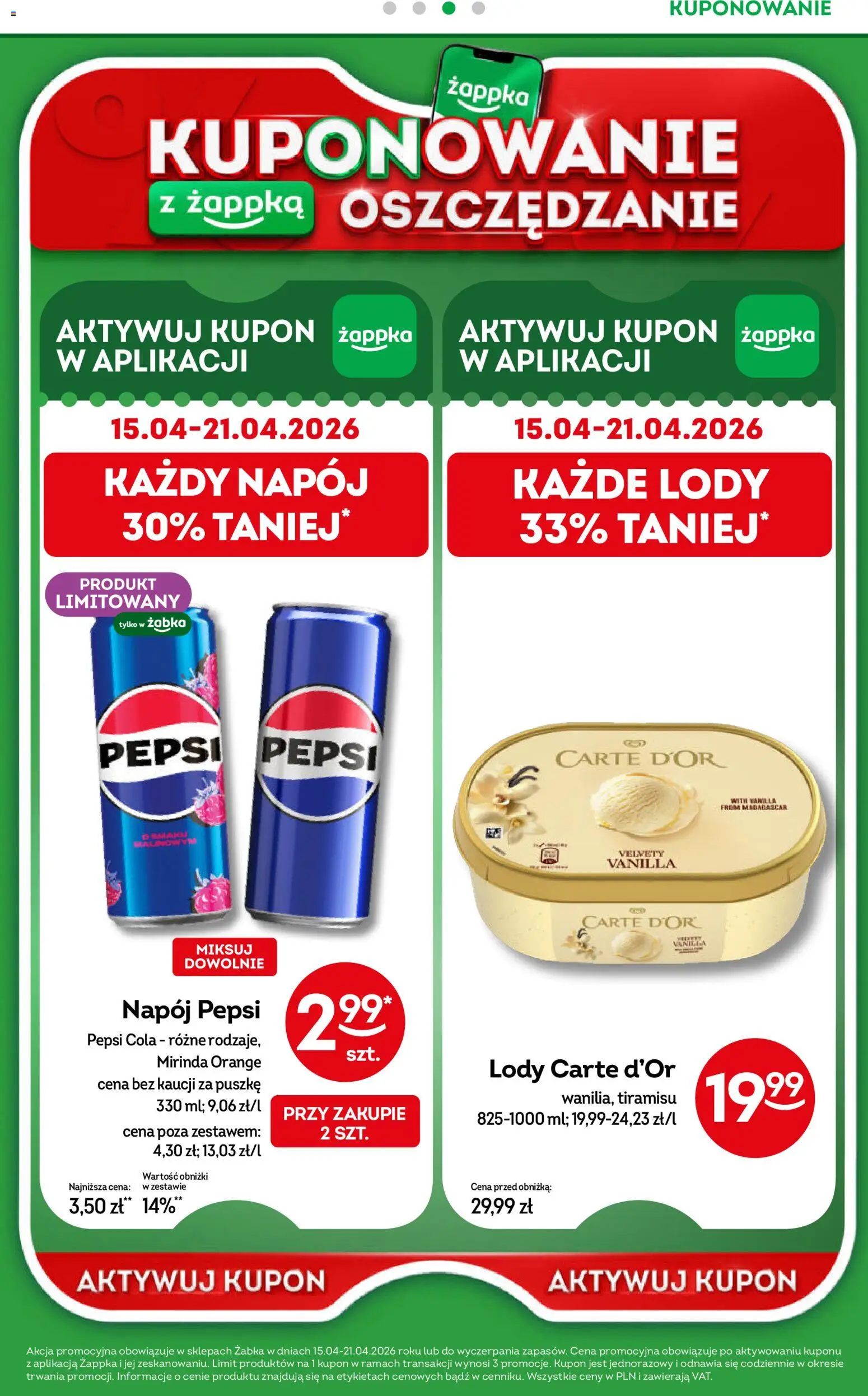 Żabka gazetka od 08.04.2026 | Strona: 34 | Produkty: Pepsi, Tiramisu, Lody