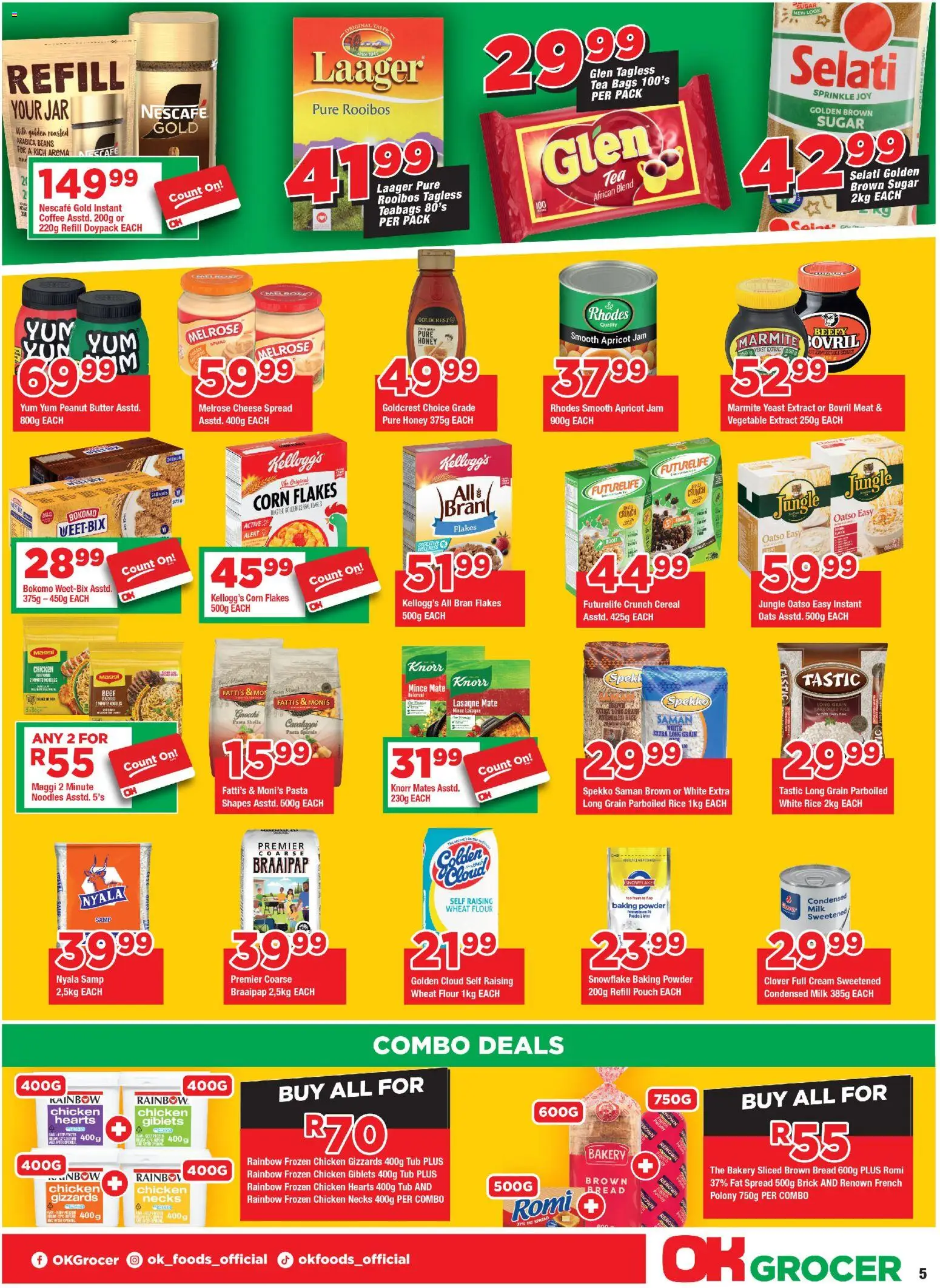 New OK Foods catalogue – valid from 25.02.2026 | Page: 5 | Products: Corn, Condensed milk, Powder, Sugar