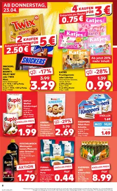 SNICKERS, MARS, BOUNTY, MILKY WAY oder TWIX Minis, kleine Schokoriegel je 7-14 St. = 227-g-Packg. ab 23.04.2026 gültig | Seite: 8 | Produkte: Katjes, Snickers, Twix, Knoppers