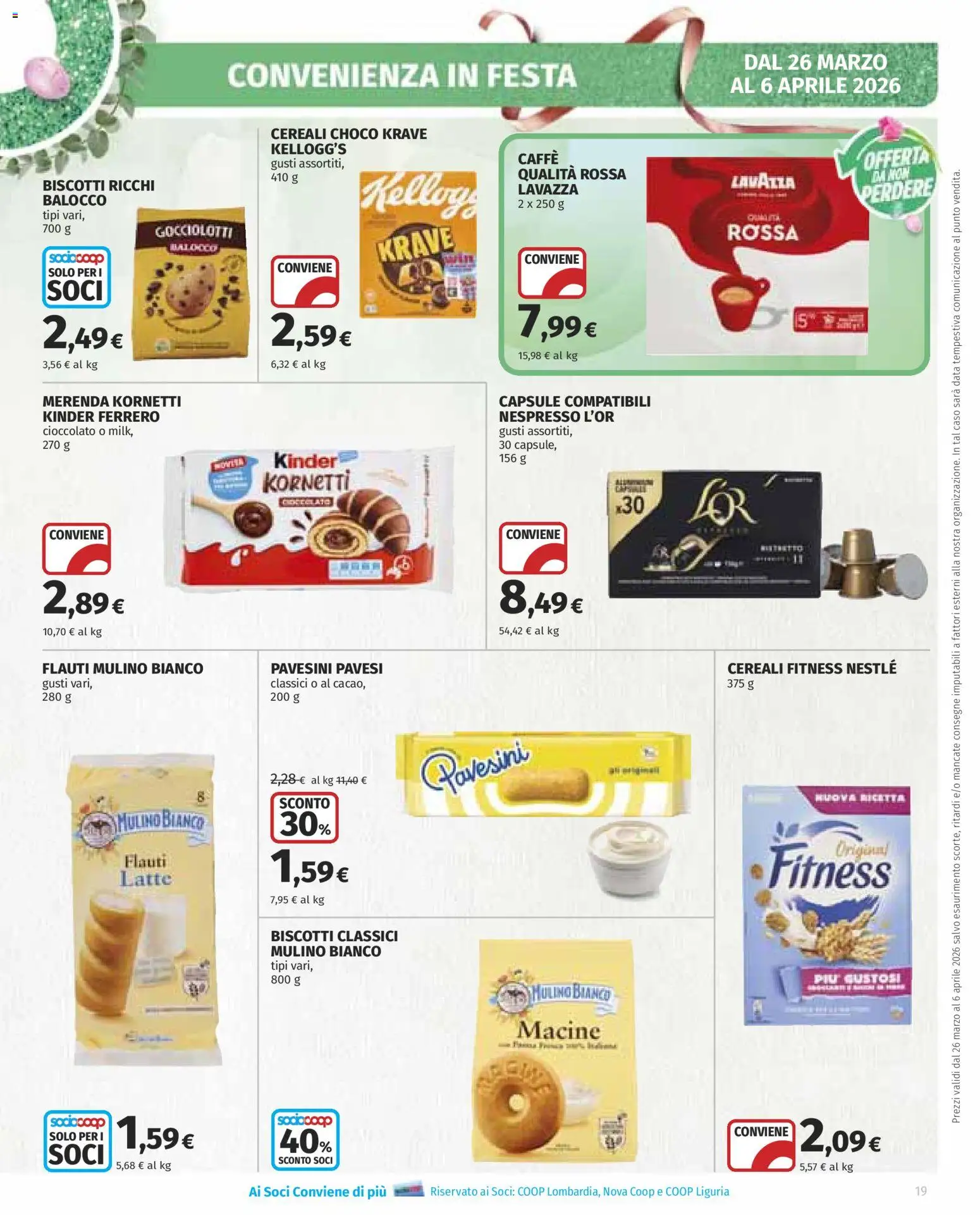 Volantino COOP del 26.03.2026 | Pagina: 19 | Prodotti: Cereali, Biscotti, Data, Lavazza