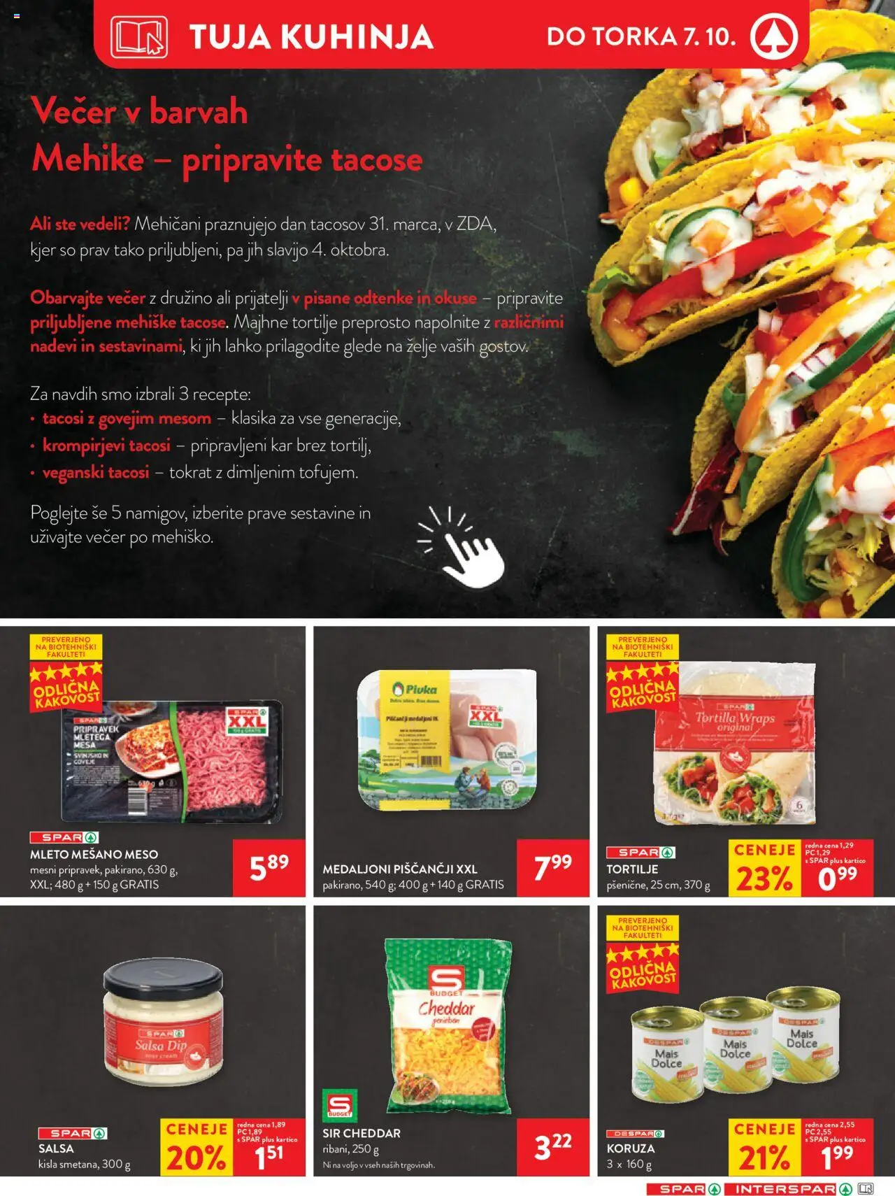 Novi Spar katalog ponudbe – veljaven od 01.10.2025 | Stran: 17 | Izdelki: Koruza, Tortilje, Sir, Zelje
