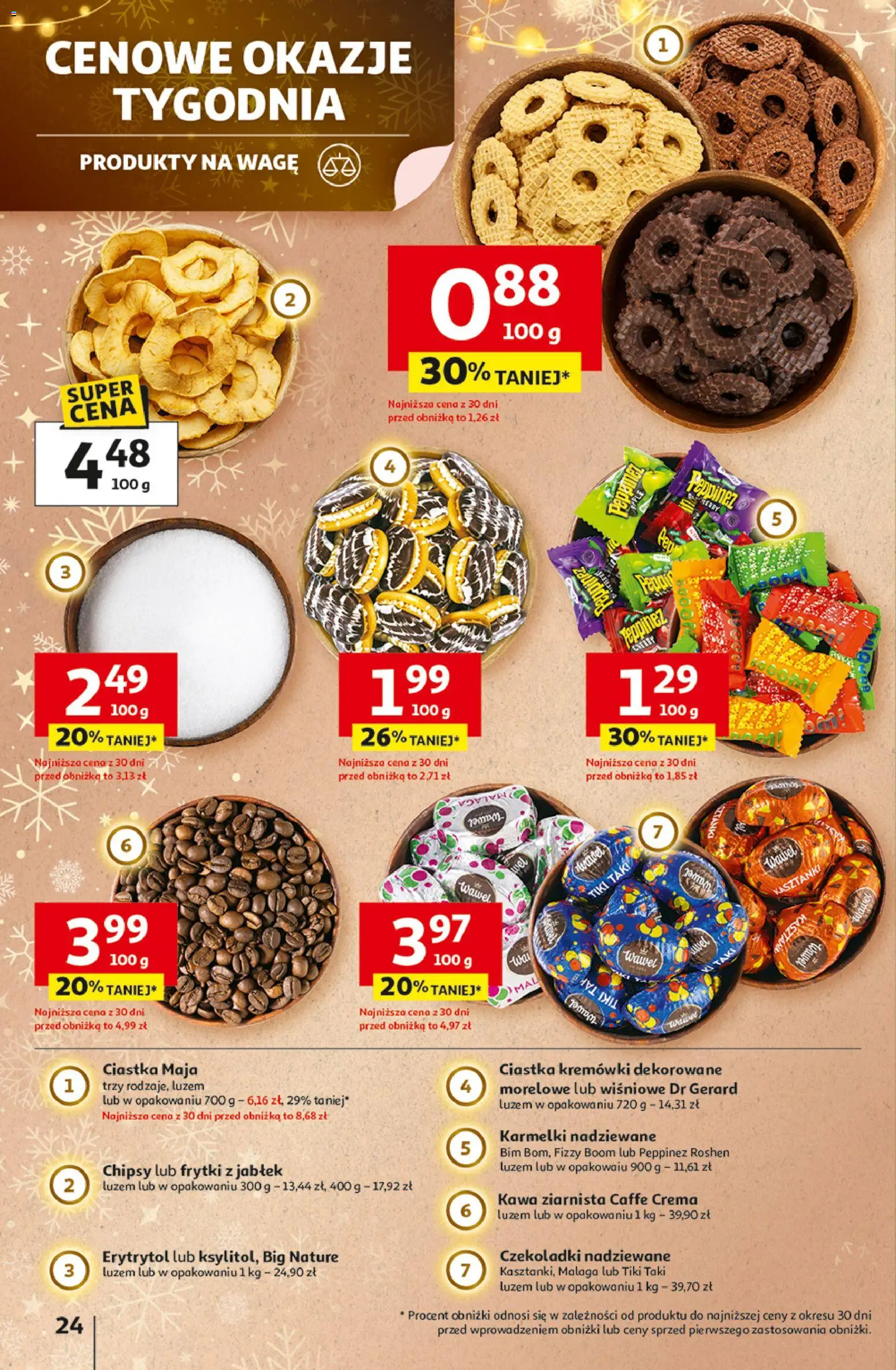 Auchan Gazetka - Święta jak babcię kocham Hipermarket od 11.12.2025 | Strona: 24 | Produkty: Erytrytol, Kremówki dekorowane, Kawa, Ciastka