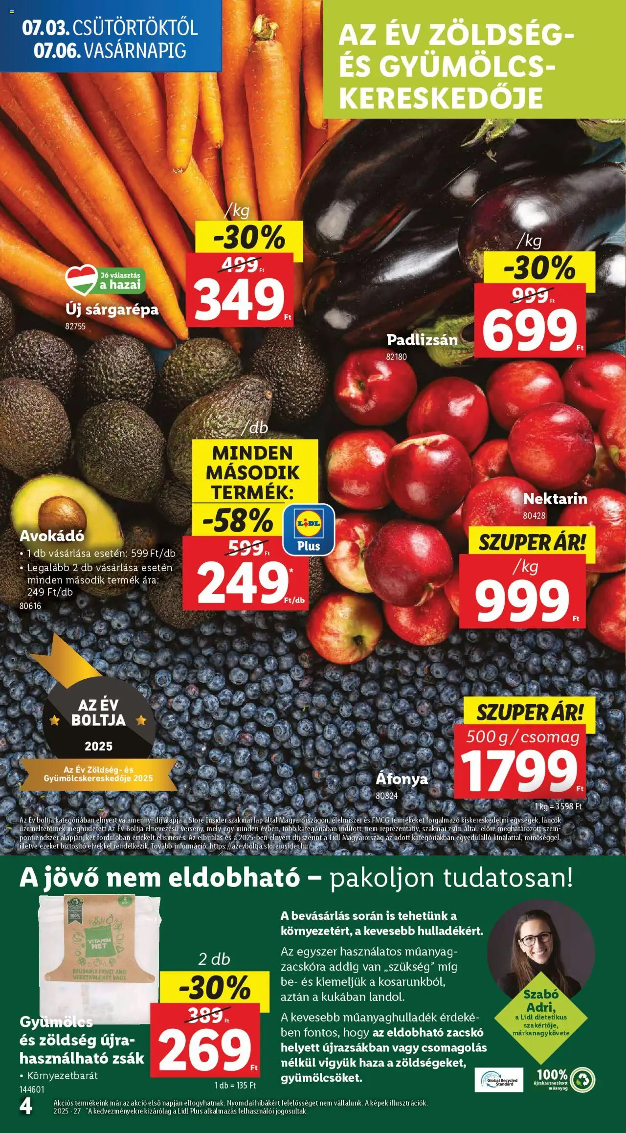 Lidl akciós ujság - amely érvényes a következő dátumtól: 03.07.2025 | Oldal: 4 | Termékek: Áfonya, Gyümölcs, Zöldség, Avokádó