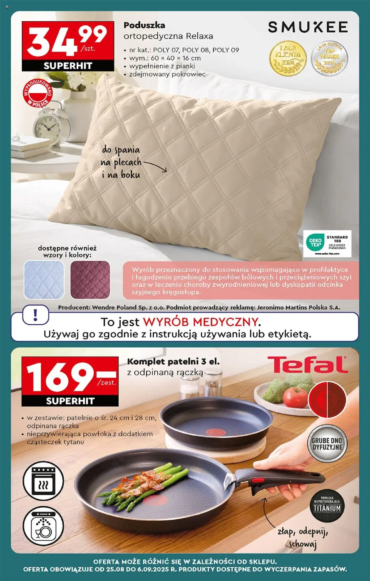 Biedronka gazetka od 25.08.2025 | Strona: 83 | Produkty: Poduszka, Poduszka ortopedyczna, Pianki, Tefal