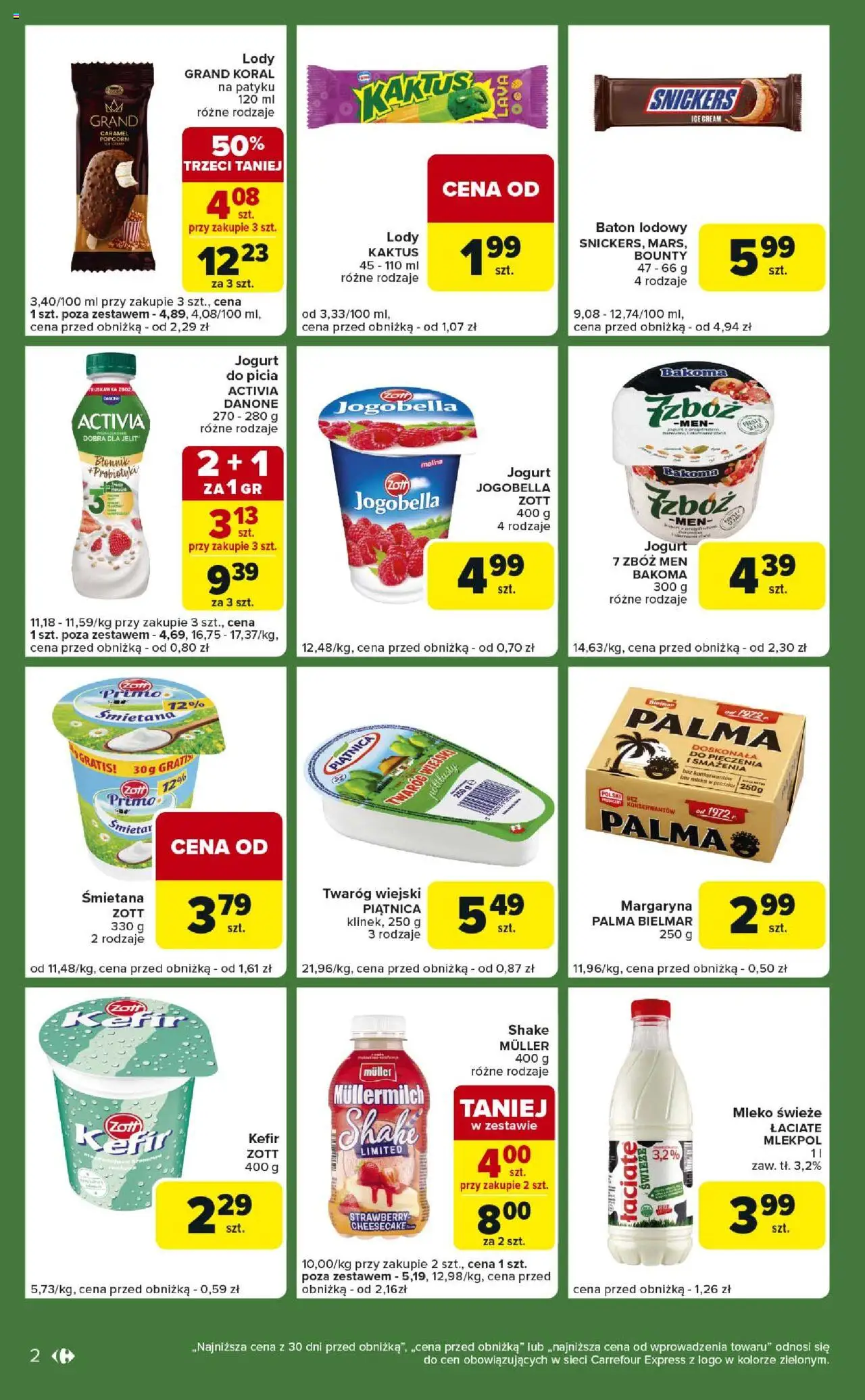 Carrefour Gazetka - Express II od 29.07.2025 | Strona: 2 | Produkty: Baton, Mleko, Twaróg, Lody