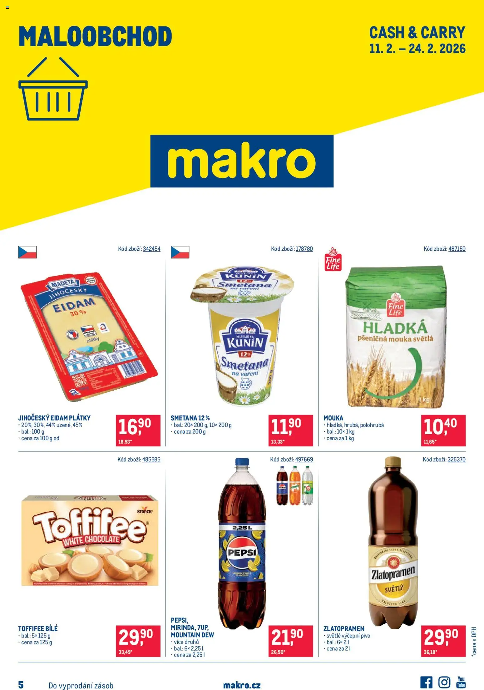 Makro leták - Maloobchod od 11.02.2026 | Strana: 1 | Produkty: Pepsi, Smetana, Toffifee, Mountain Dew