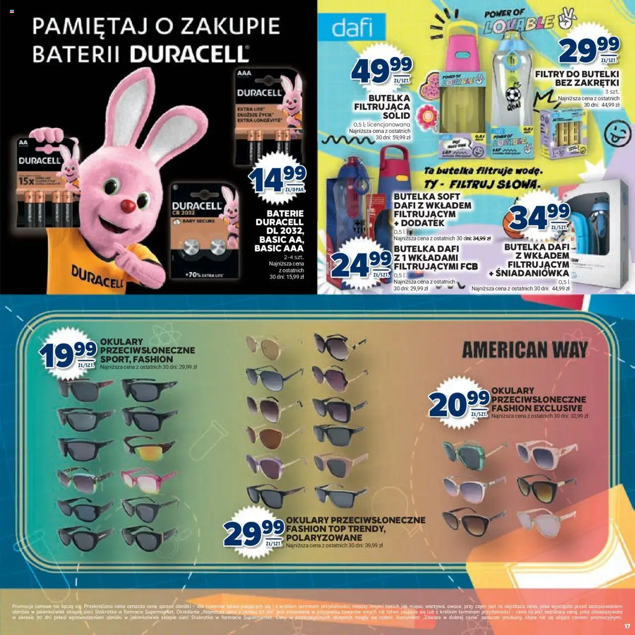 Stokrotka Gazetka - Witaj Szkoło od 13.08.2025 | Strona: 17 | Produkty: Okulary, Baterie, Butelka dafi, Okulary przeciwsłoneczne
