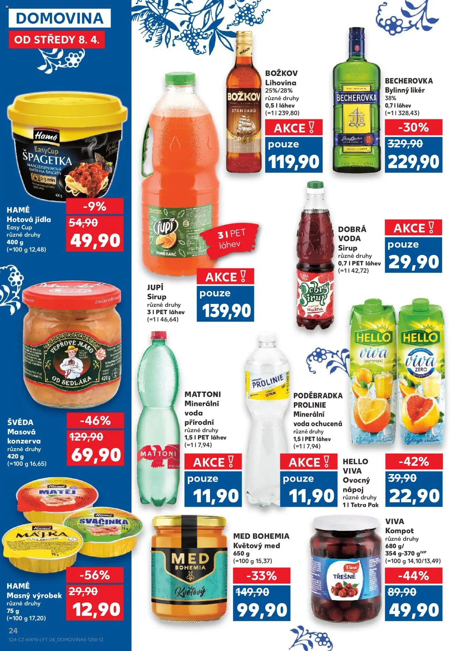 Kaufland leták - Plzeň od 08.04.2026 | Strana: 24 | Produkty: Kompot, Vepřové maso, Hotová jídla, Poděbradka ProLinie