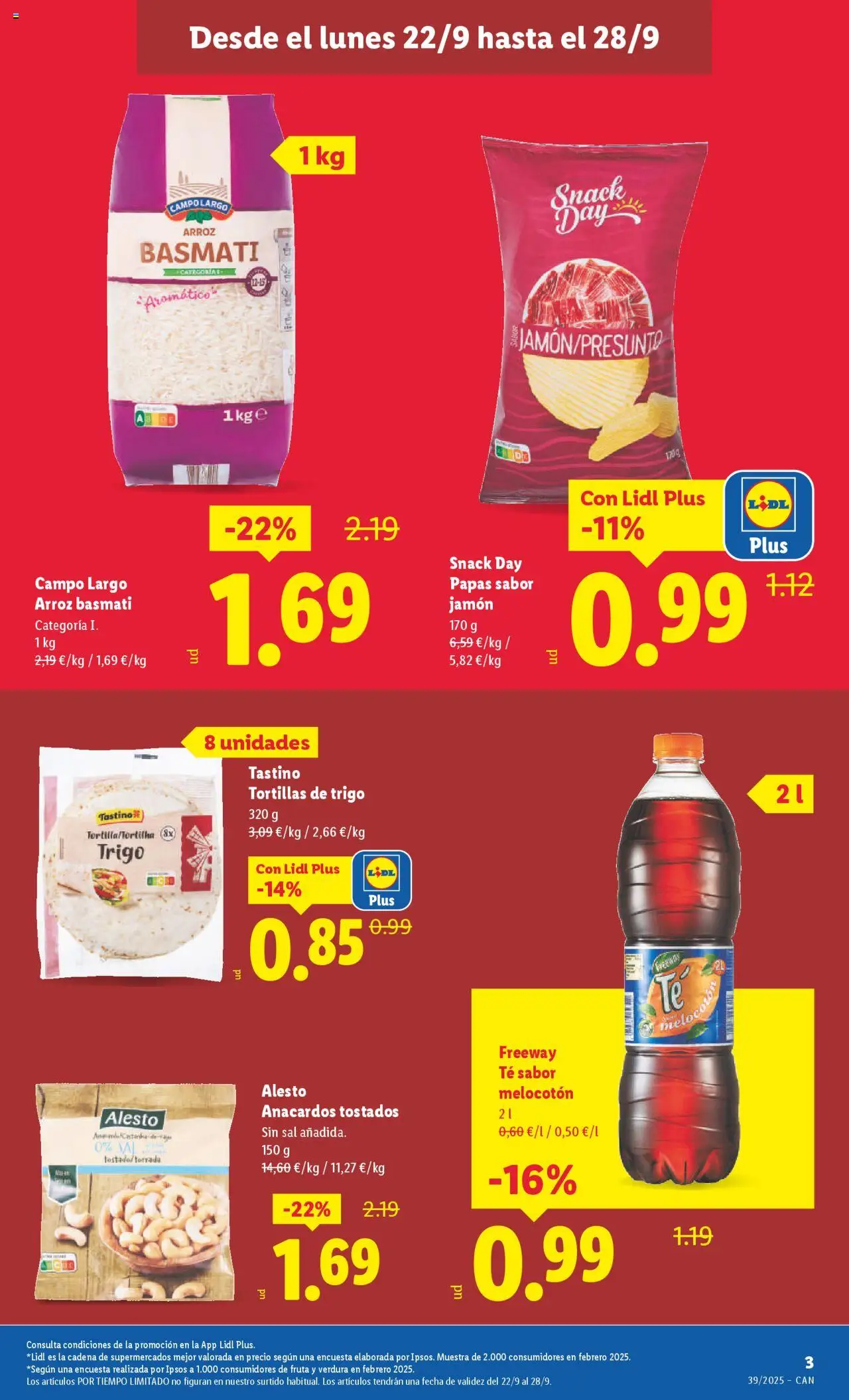 Lidl - Canarias │ válido desde el 22.09.2025 | Página: 3 | Productos: Jamón, Arroz, Té