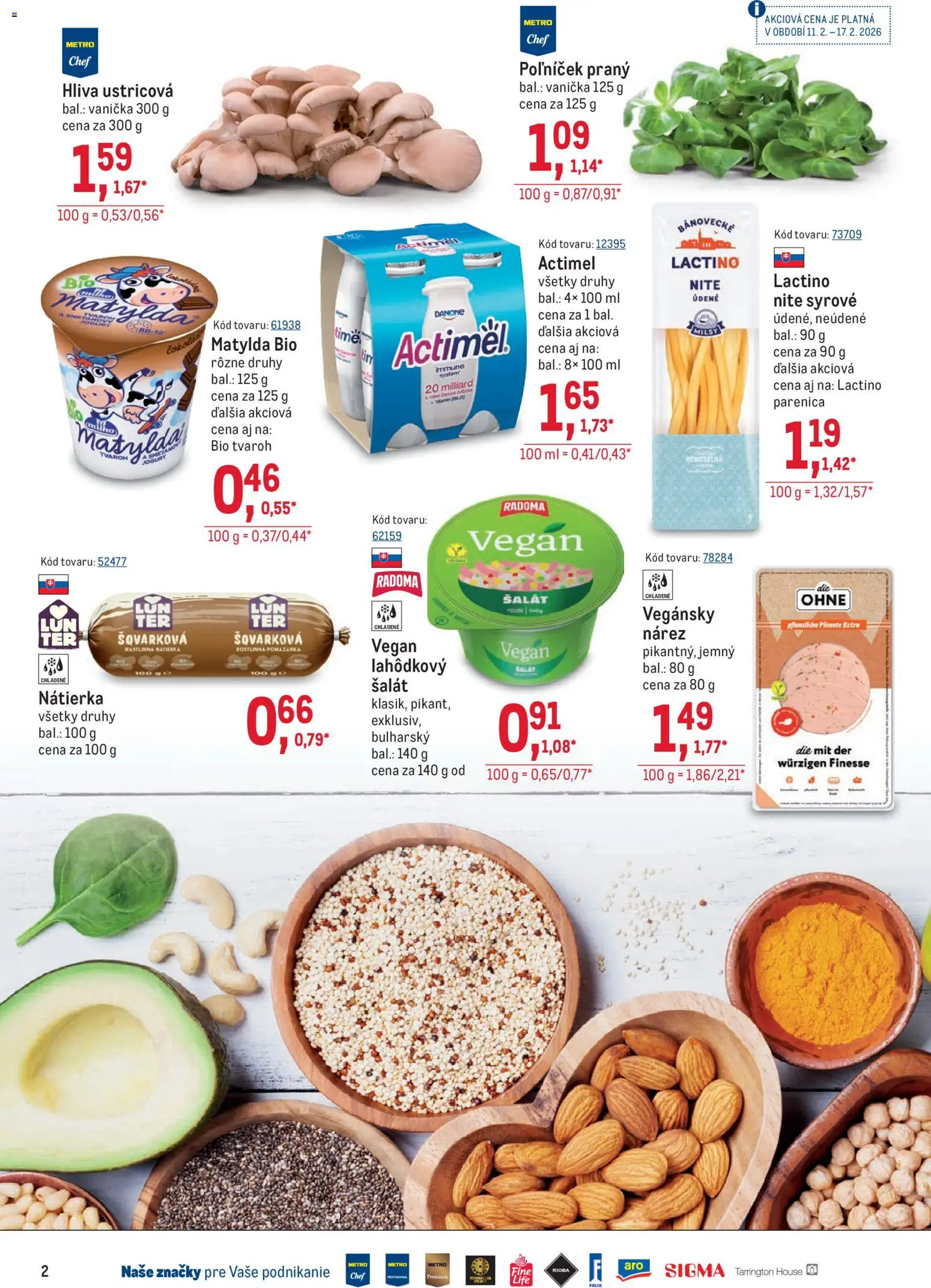 Nové Metro akcie – leták je platný od 11.02.2026 | Strana: 2 | Produkty: Tvaroh, Šalát, Actimel