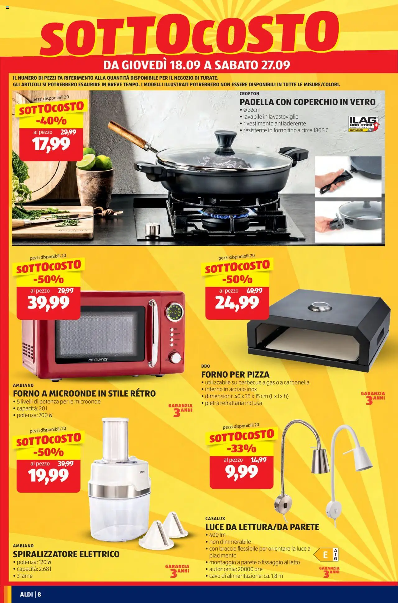 Volantino Aldi del 18.09.2025 | Pagina: 8 | Prodotti: Pizza, Barbecue, Forno a microonde, Letto