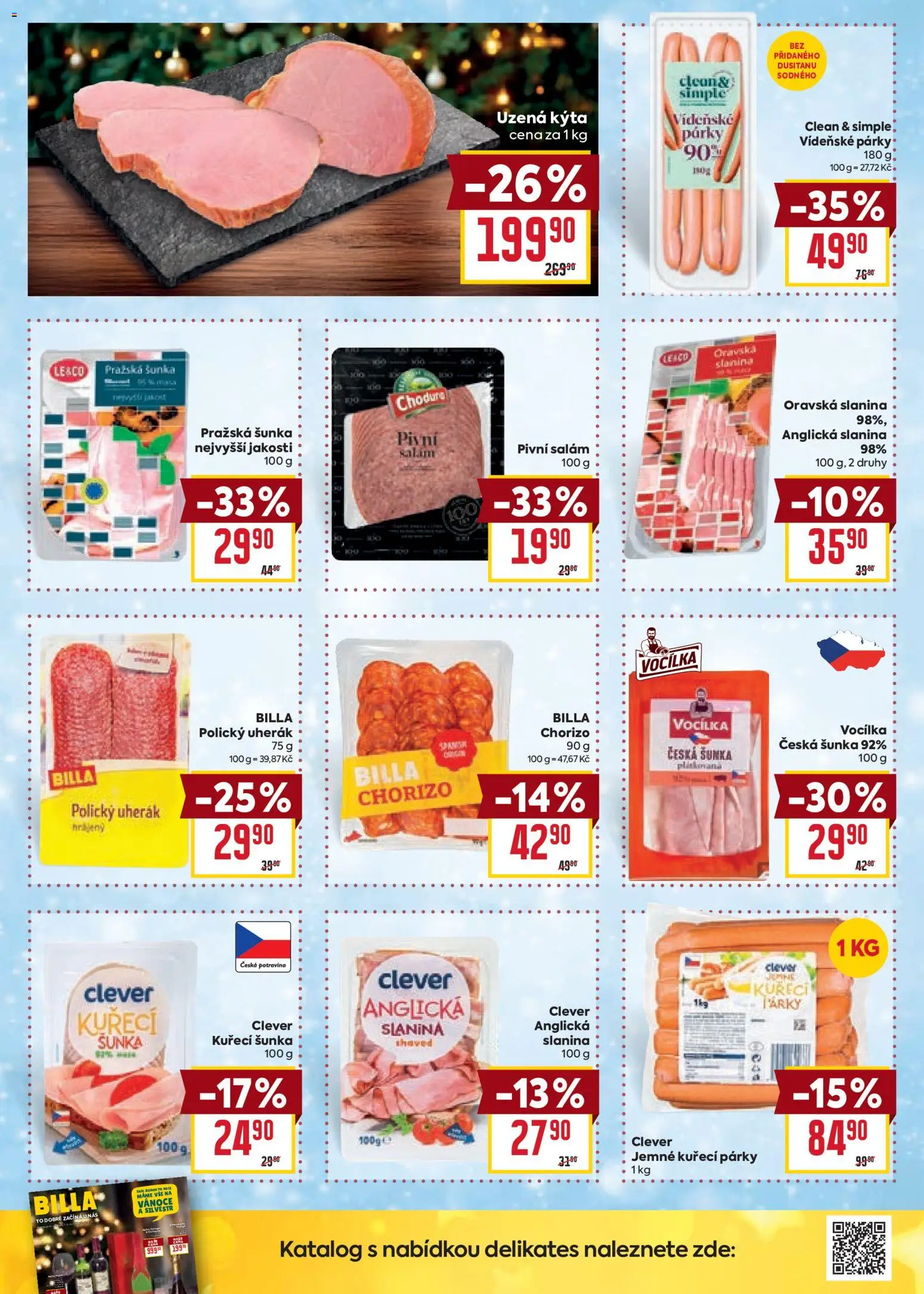 Billa Velký leták od 10.12.2025 | Strana: 14 | Produkty: Uherák, Uzená kýta, Kuřecí šunka, Kýta