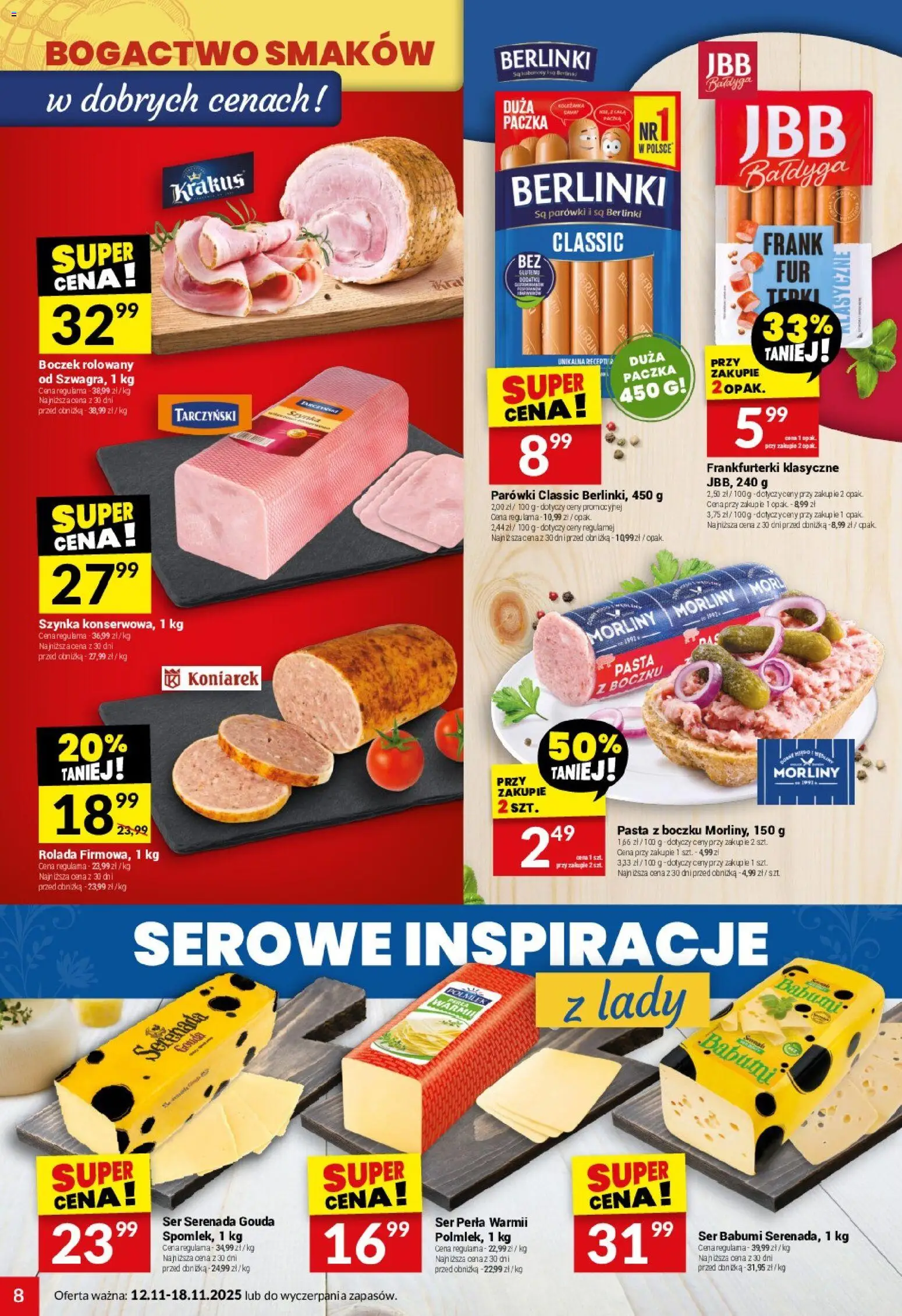 Twój Market Gazetka od 12.11.2025 | Strona: 8 | Produkty: Frankfurterki, Parówki, Szynka, Boczek